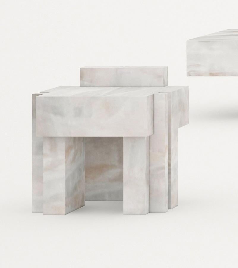 Post-Modern Auguste Piece 06 White Onyx Limited Edition Stool by Tristan Montabord-Marc For Sale