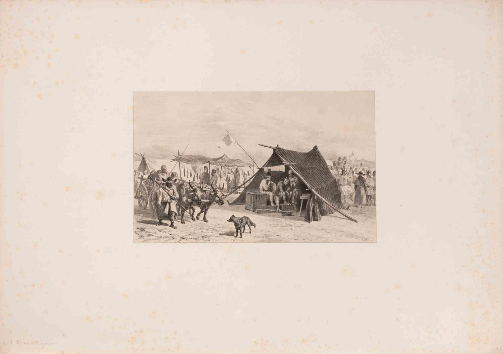 Campement en Valachie - Lithograph by Auguste Raffet - 1840s