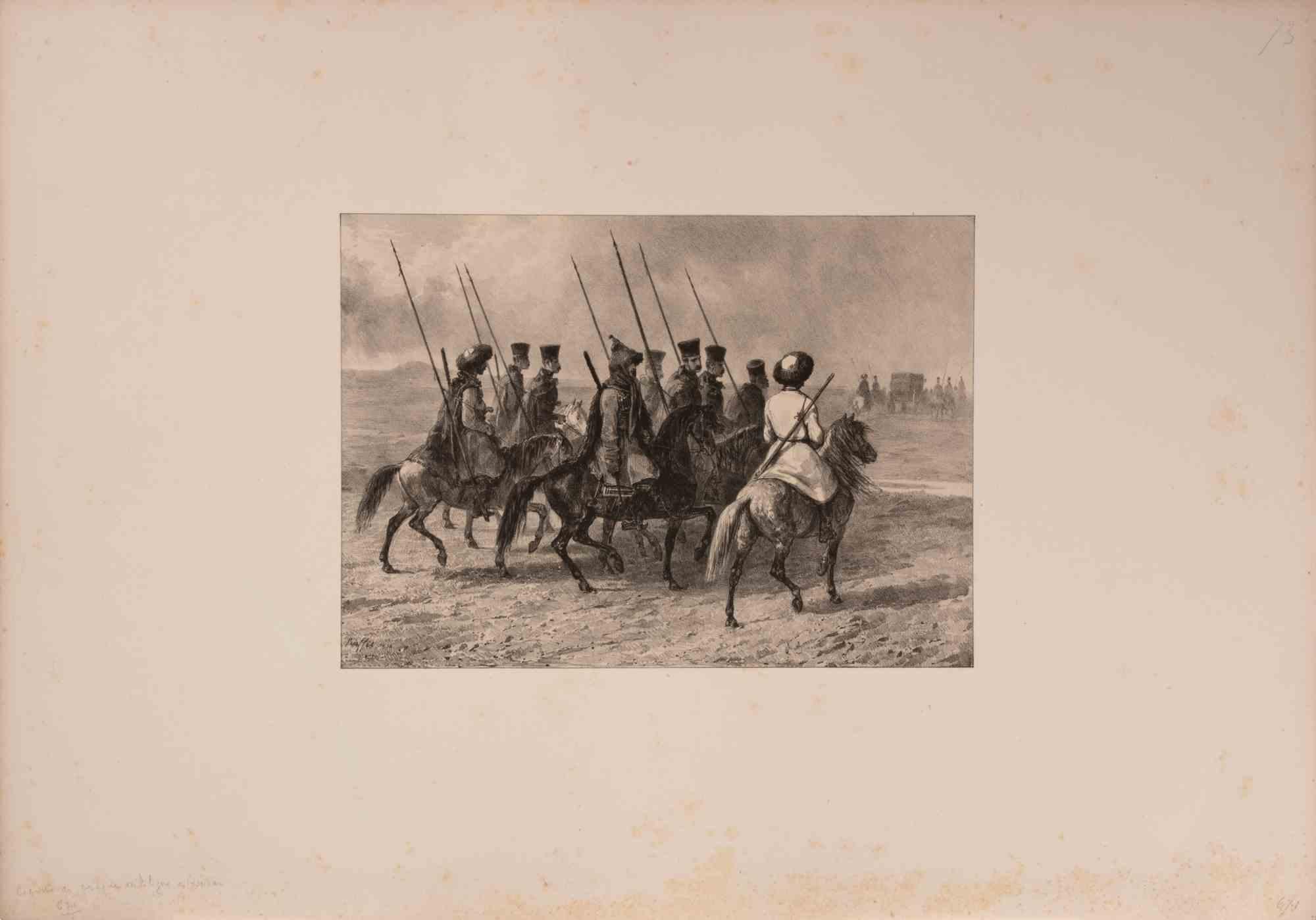Cosaques en Service Militaire - Lithograph by Auguste Raffet - 1838