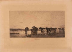 Éléphants d’Afrique (Souvenir du Luxembourg)-Lithograph by Auguste Raffet - 1879