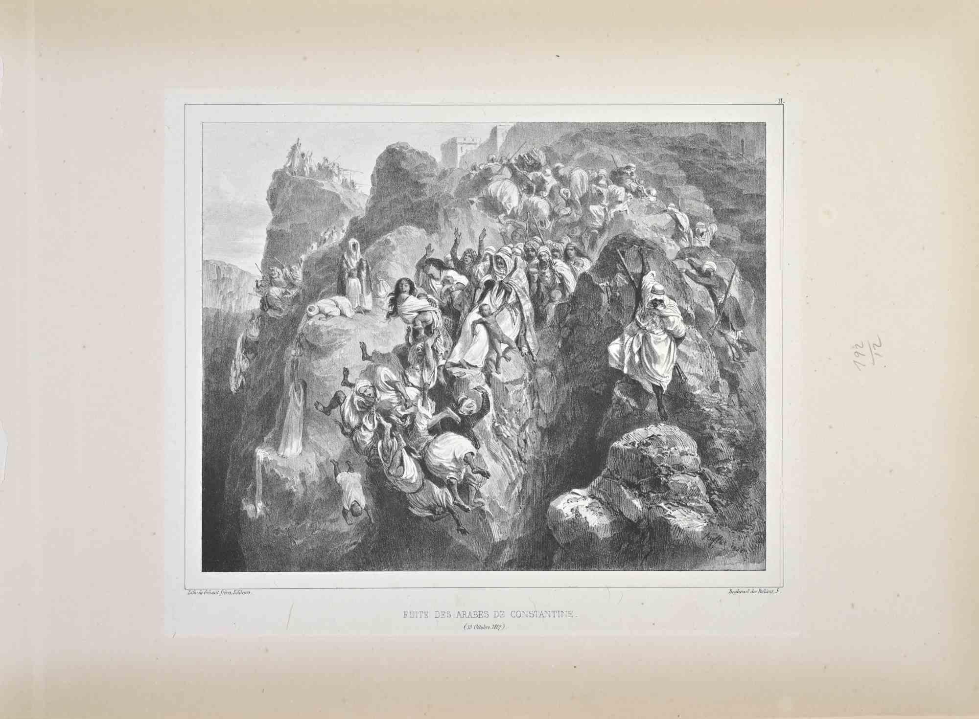 Fuite Des Arabes De Constantine is a Lithograph realized by Auguste Raffet in 1837.

Signed in the plate.

Good condition with foxing.

