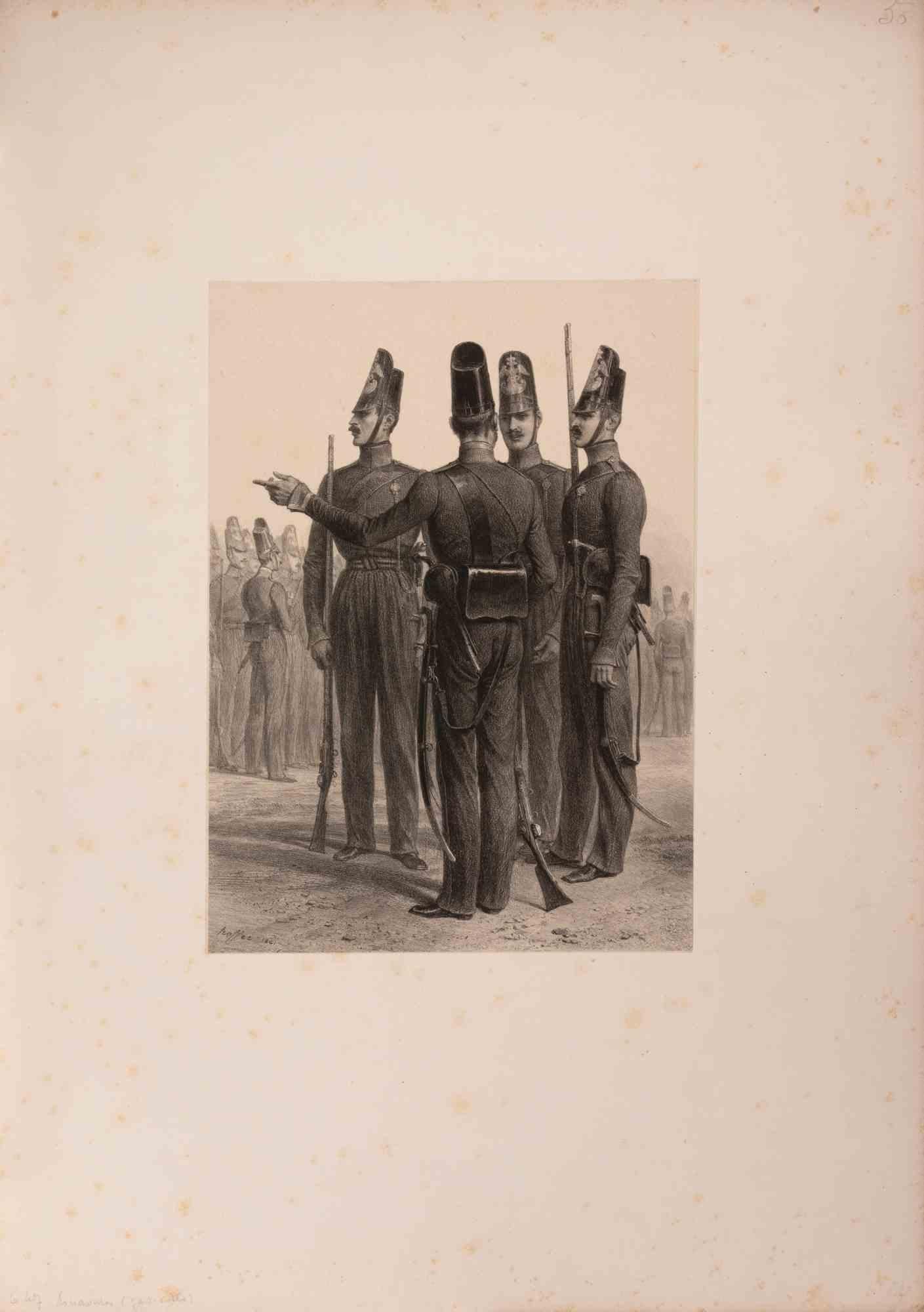Grenadiers (Parade) - Lithograph by Auguste Raffet - 1841