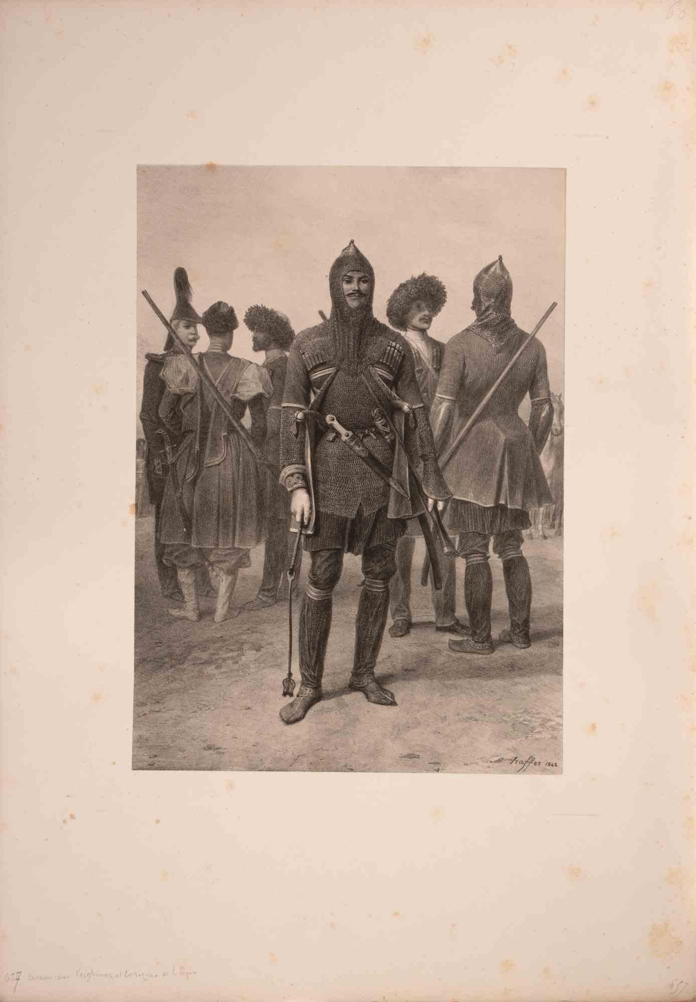 Guerriers Tcherkesses et Cosaques de l’Elbourz-Lithograph by Auguste Raffet-1842