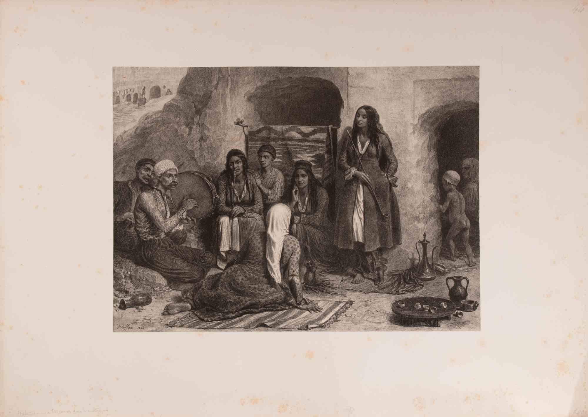 Habitantions de Tsiganes dans la Montagne - Lithograph by Auguste Raffet - 1841