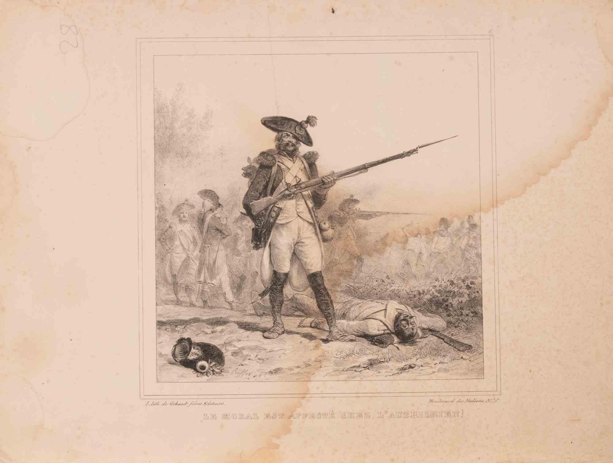 Le Moral est Affecté chez l’Autrichien! - Lithograph by Auguste Raffet - 1800s