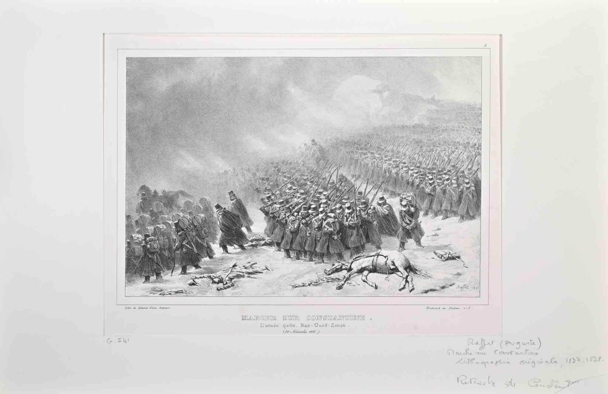 Marche Sur Constantine is a Lithograph realized by Auguste Raffet in 1837.

Signed on the plate.

Good condition with foxing.