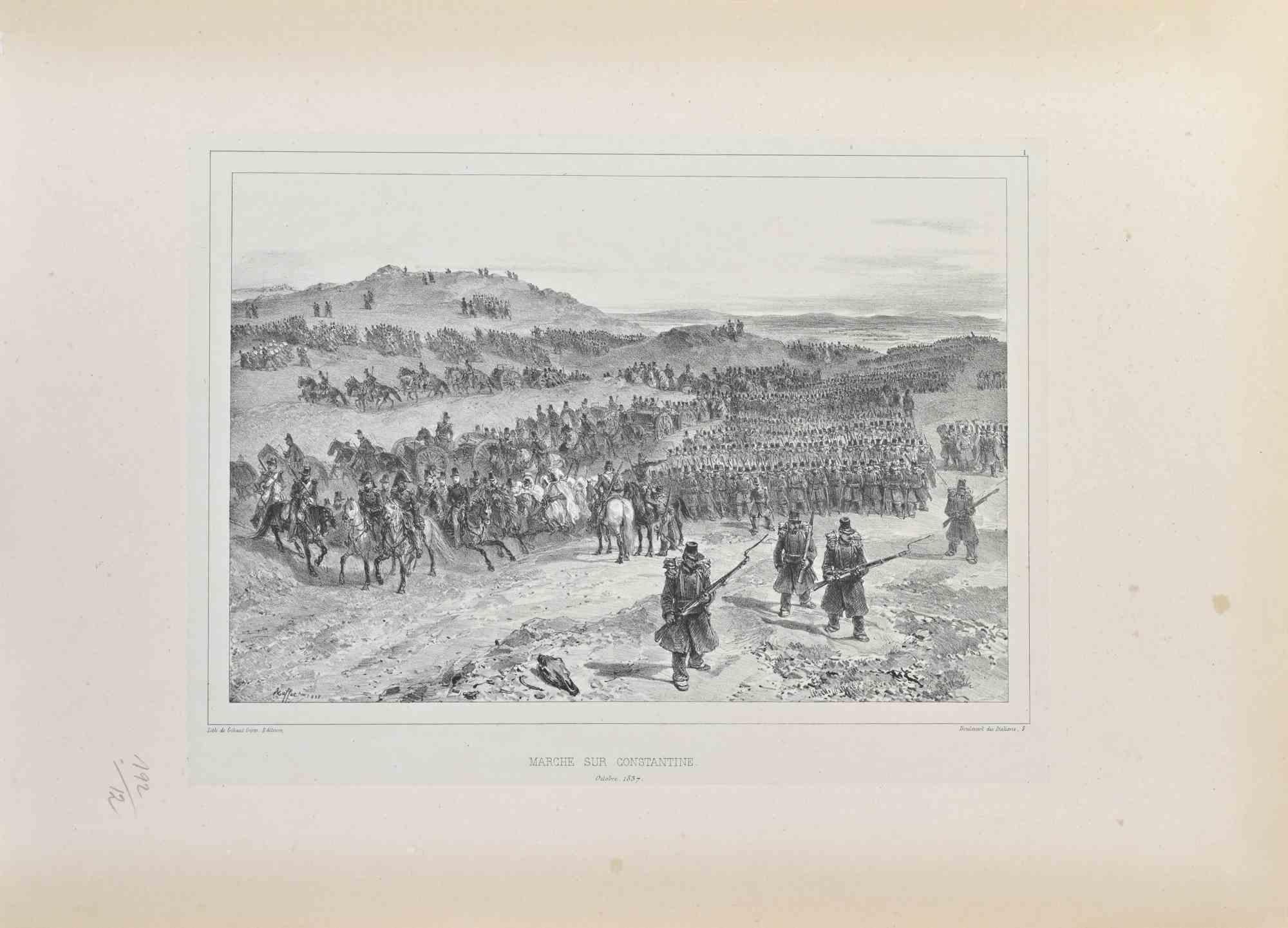 Marche Sur Constantine is a Lithograph realized by Auguste Raffet in 1837.

Signed in the plate.

Good condition