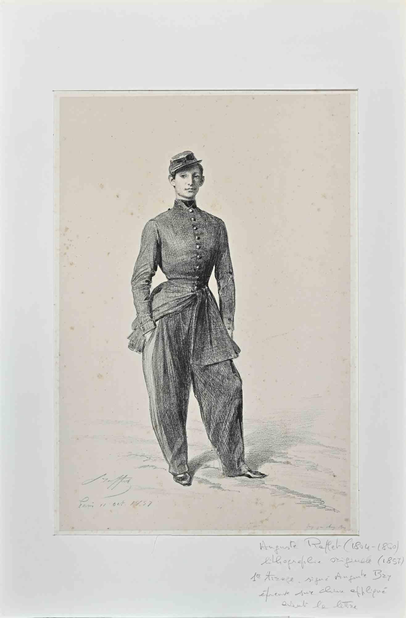 Military is an Original Lithograph realized by Auguste Raffet in 1857.

Hand-Signed and dated by the artist on the lower left corner.

Good conditions on a cream colored cardboard.

Denis Auguste Marie Raffet (1804 – 1860) was a French illustrator