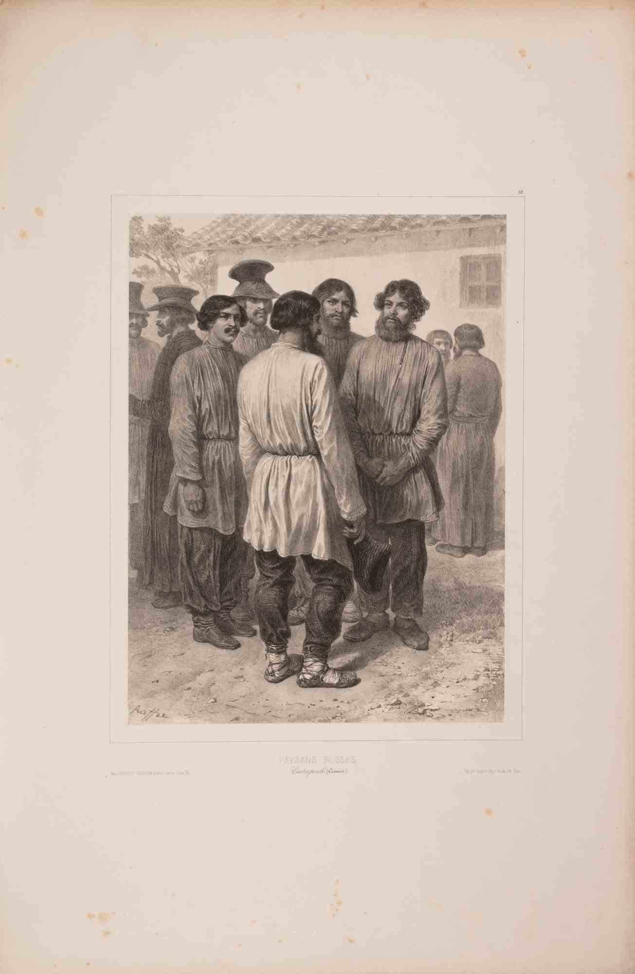 Paysans Russes (Contreforts d’Asie) - Lithograph by Auguste Raffet - 1830s