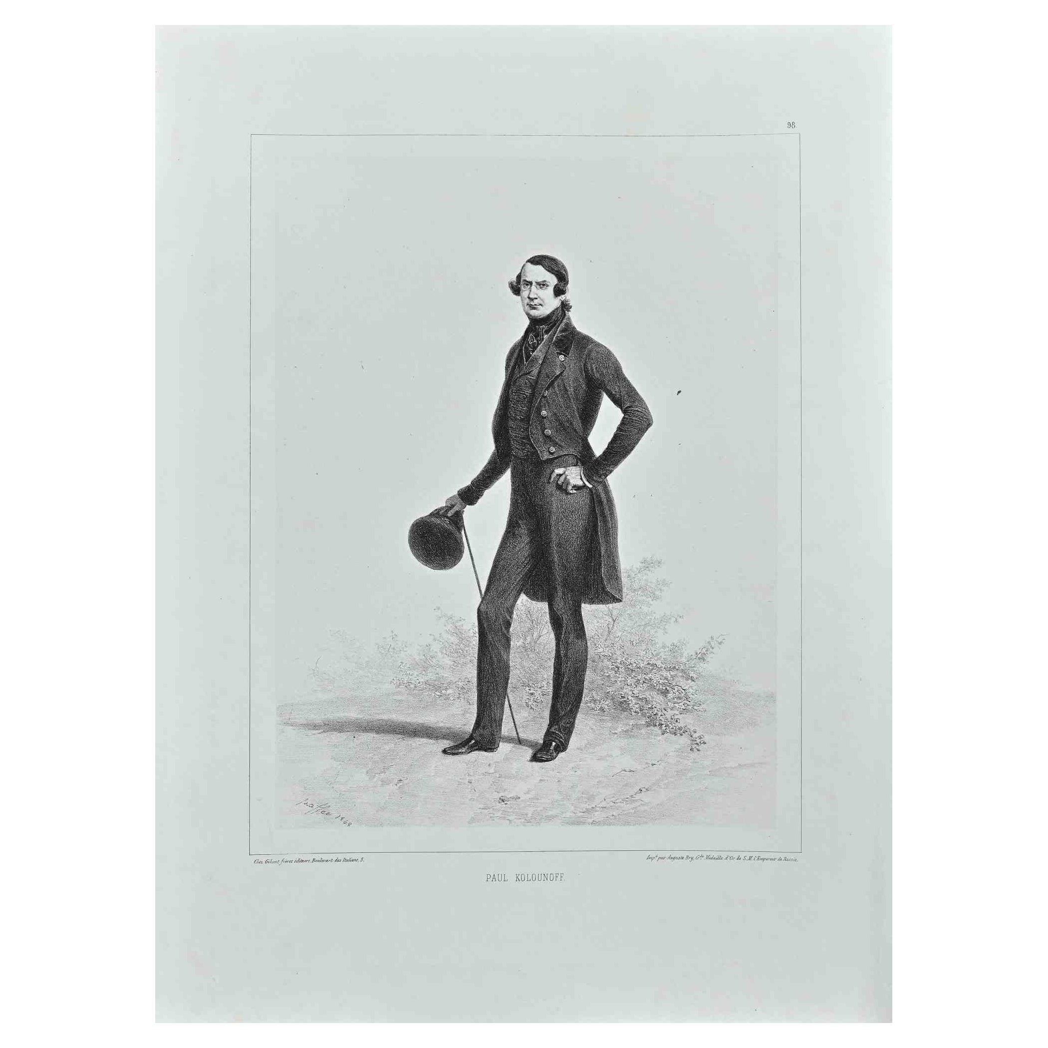 Porträt von Paul Kolounoff – Originallithographie von  Auguste Raffet - 1848