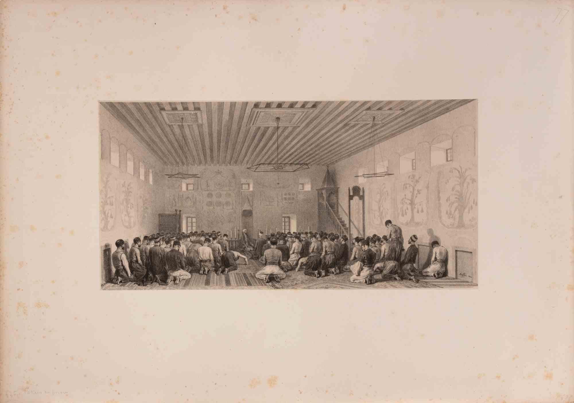 Prières Tatares en Mosquée - Lithograph by Auguste Raffet - 1844
