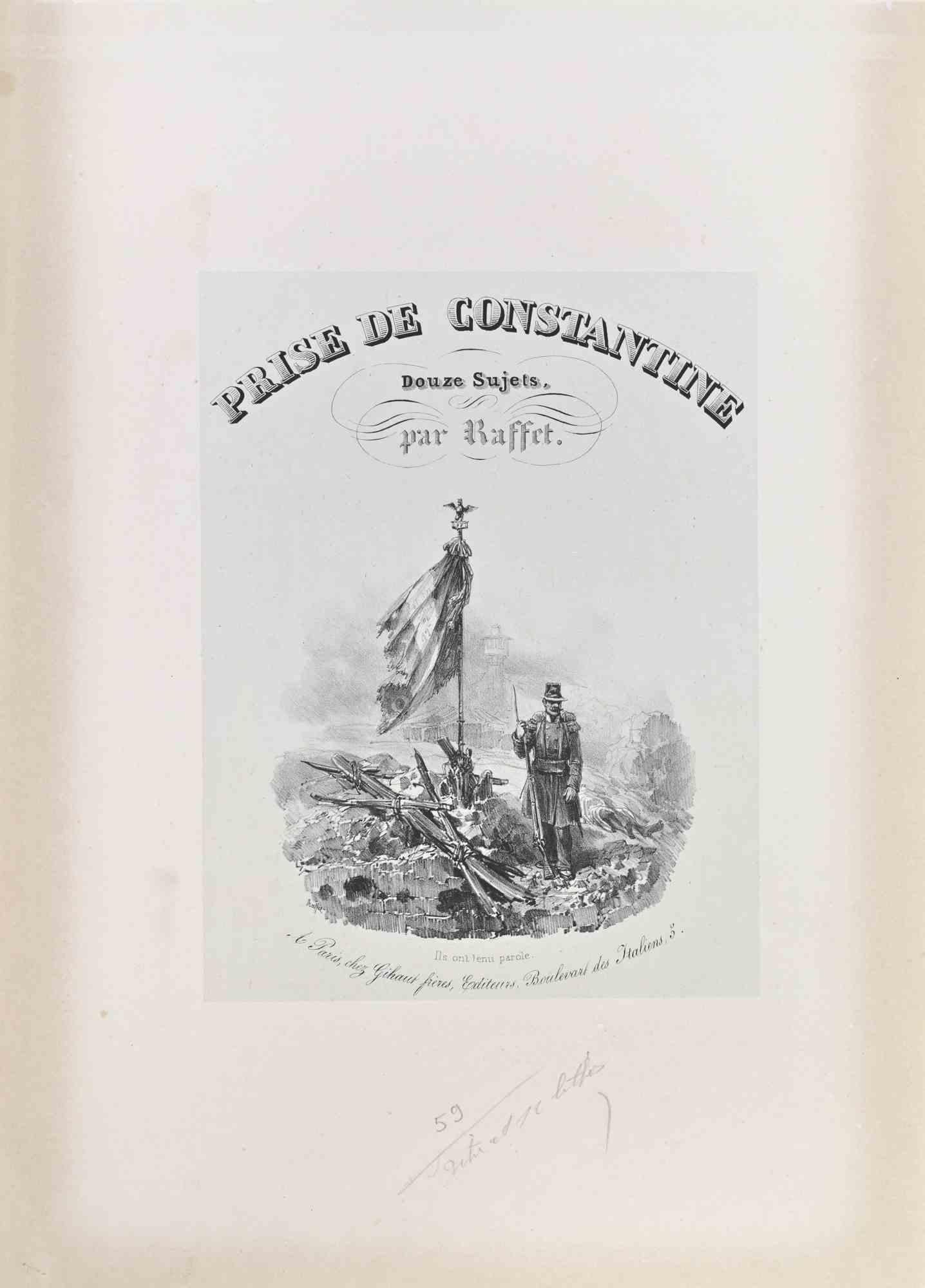 Prise De Constantine ist eine Lithographie von Auguste Raffet aus dem Jahr 1837.

In der Platte signiert.

Guter Zustand mit Stockflecken.