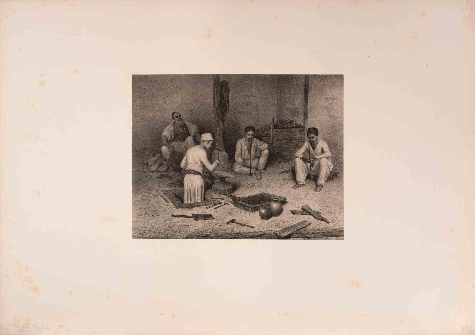 Tanneurs Tatars (Tatar Tanners) - Lithograph by Auguste Raffet - 1840