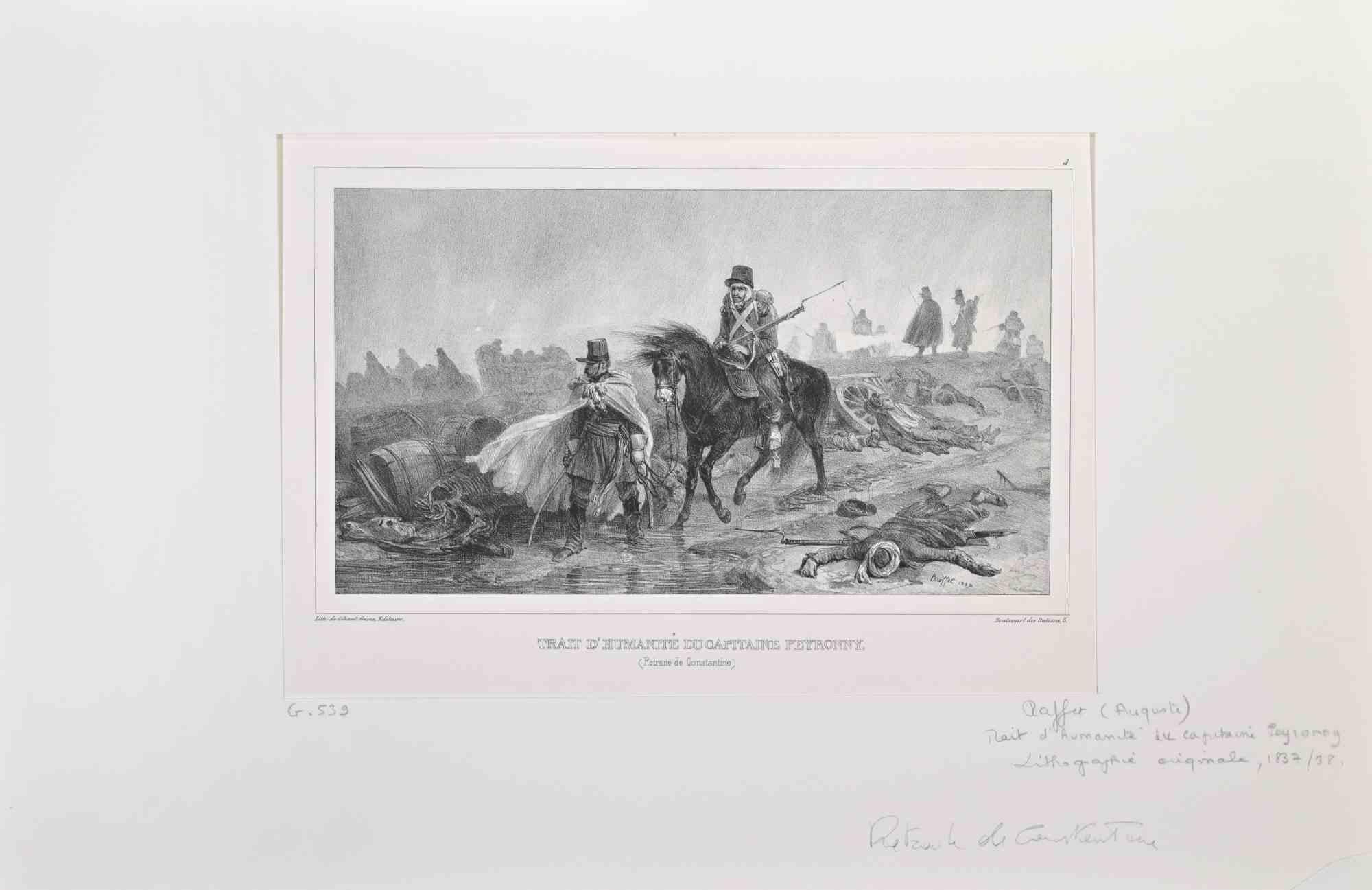 Trait of Humanity of Capitaine Peyronny ist eine Lithographie von Auguste Raffet aus dem Jahr 1837.

In der Platte signiert.

Guter Zustand mit Stockflecken.