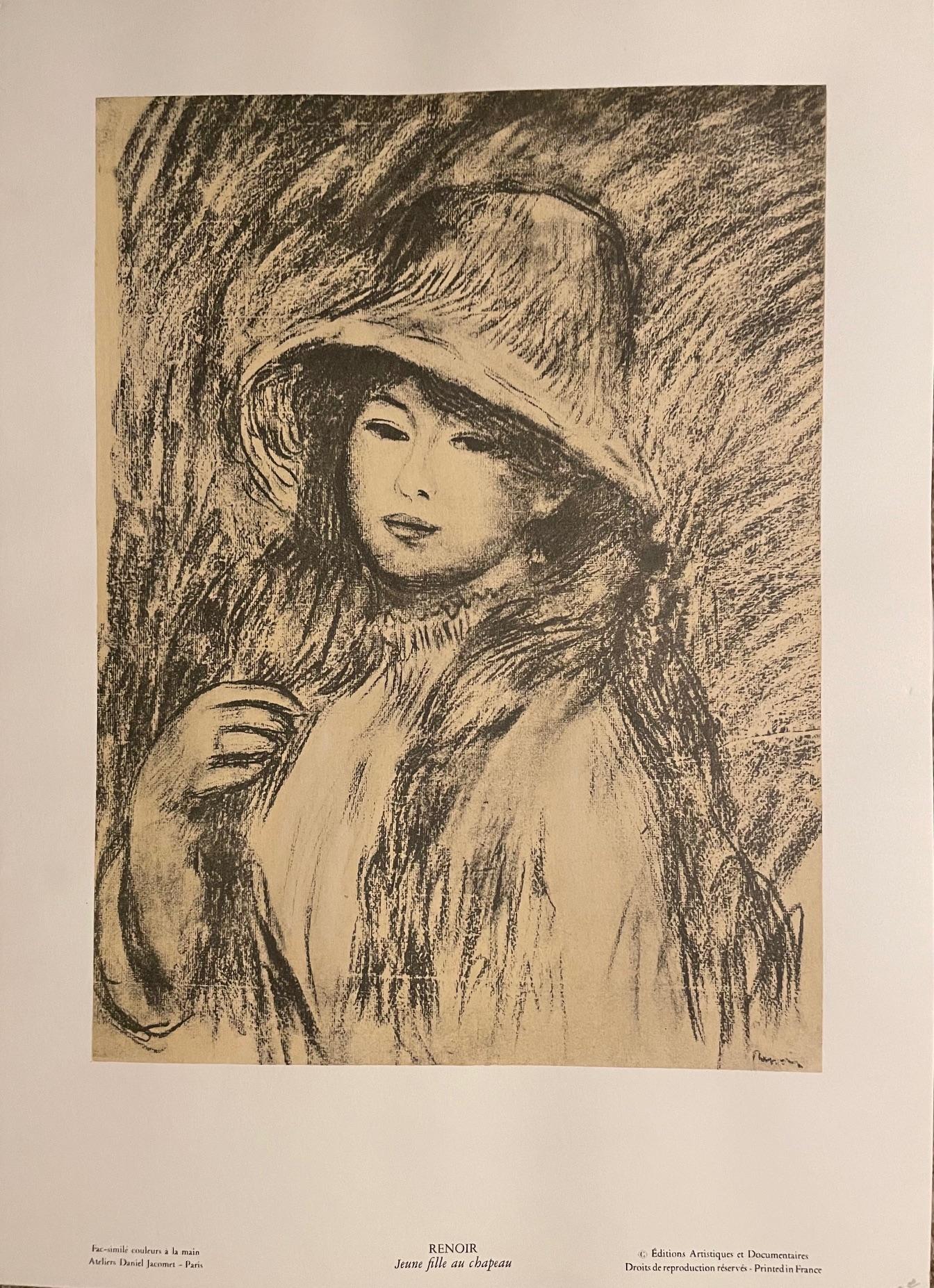 Jeune Fille au Chapeau (Giovane ragazza con cappello) di Auguste Renoir - litografia