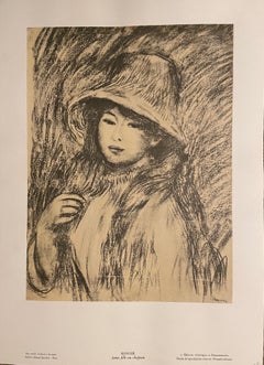 Antique Jeune Fille au Chapeau ( Young Girl with Hat) by Auguste Renoir --lithograph