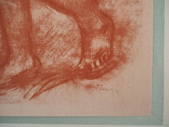 Shepherdess and Lamb - Lithograph and Charcoal stencil