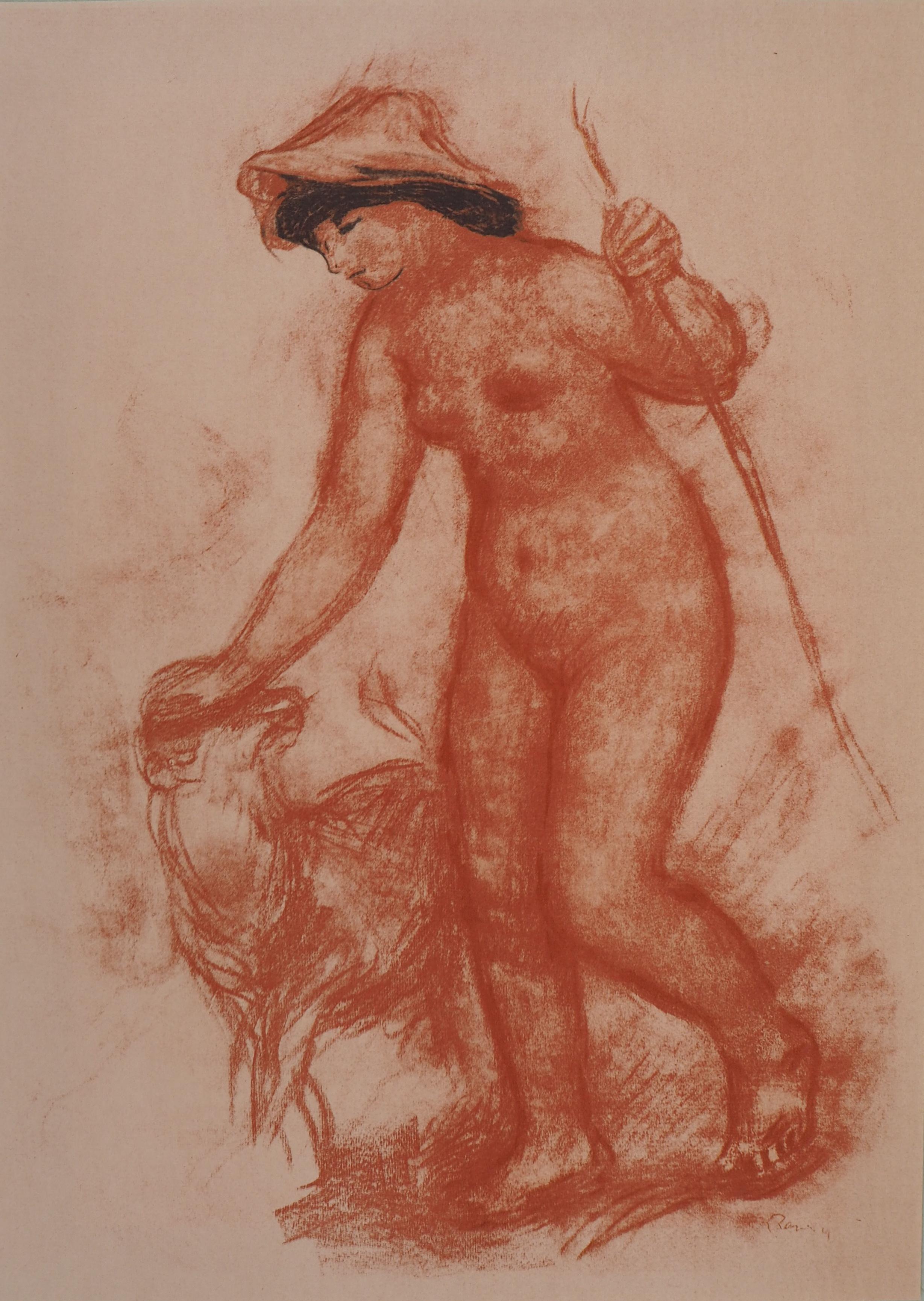 Shepherdess and Lamb - Lithograph and Charcoal stencil - Impressionist Print by Auguste Renoir