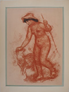 Shepherdess and Lamb - Lithograph and Charcoal stencil