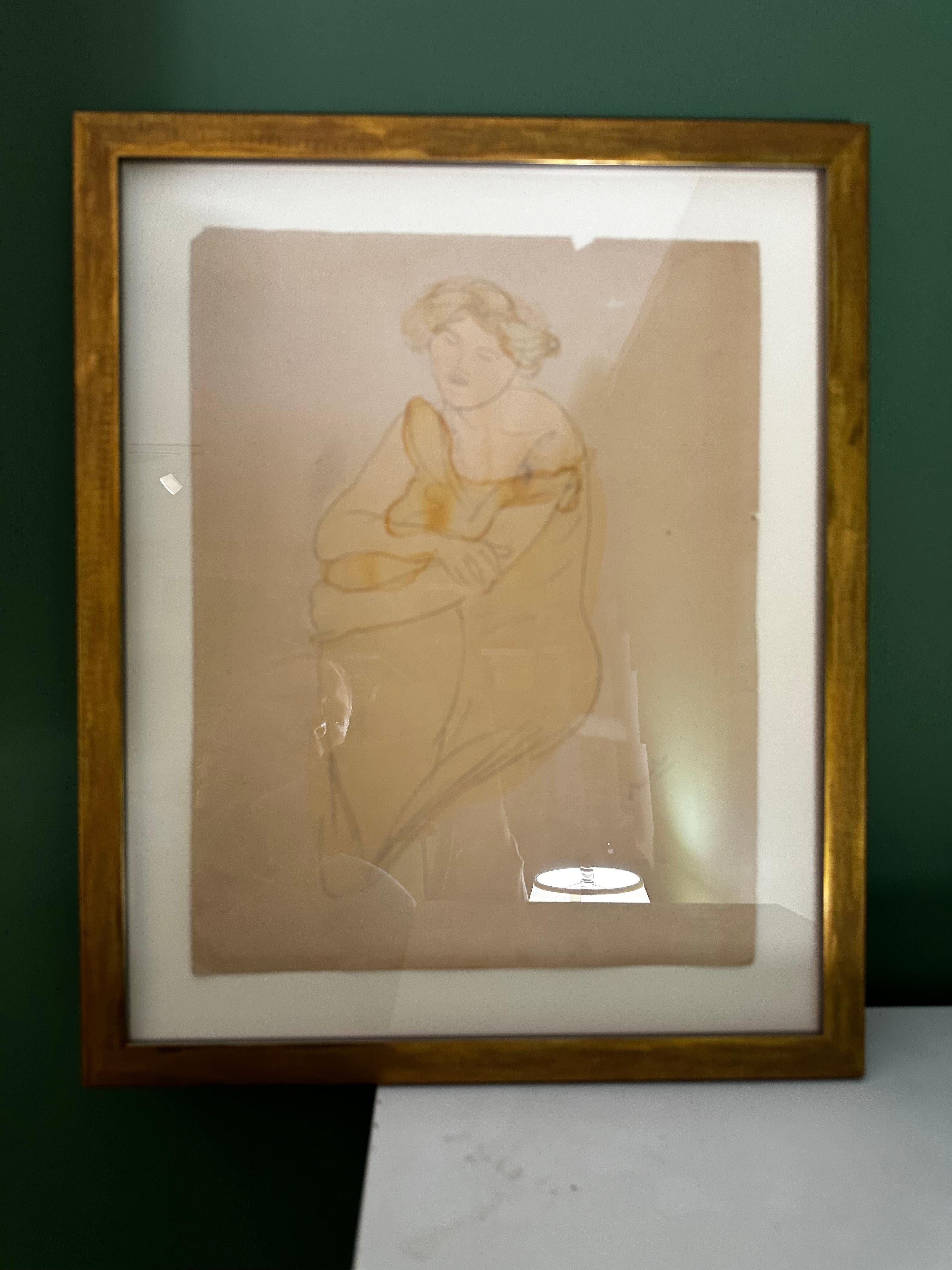 Woman in a Yellow Dress - Painting by Auguste Rodin