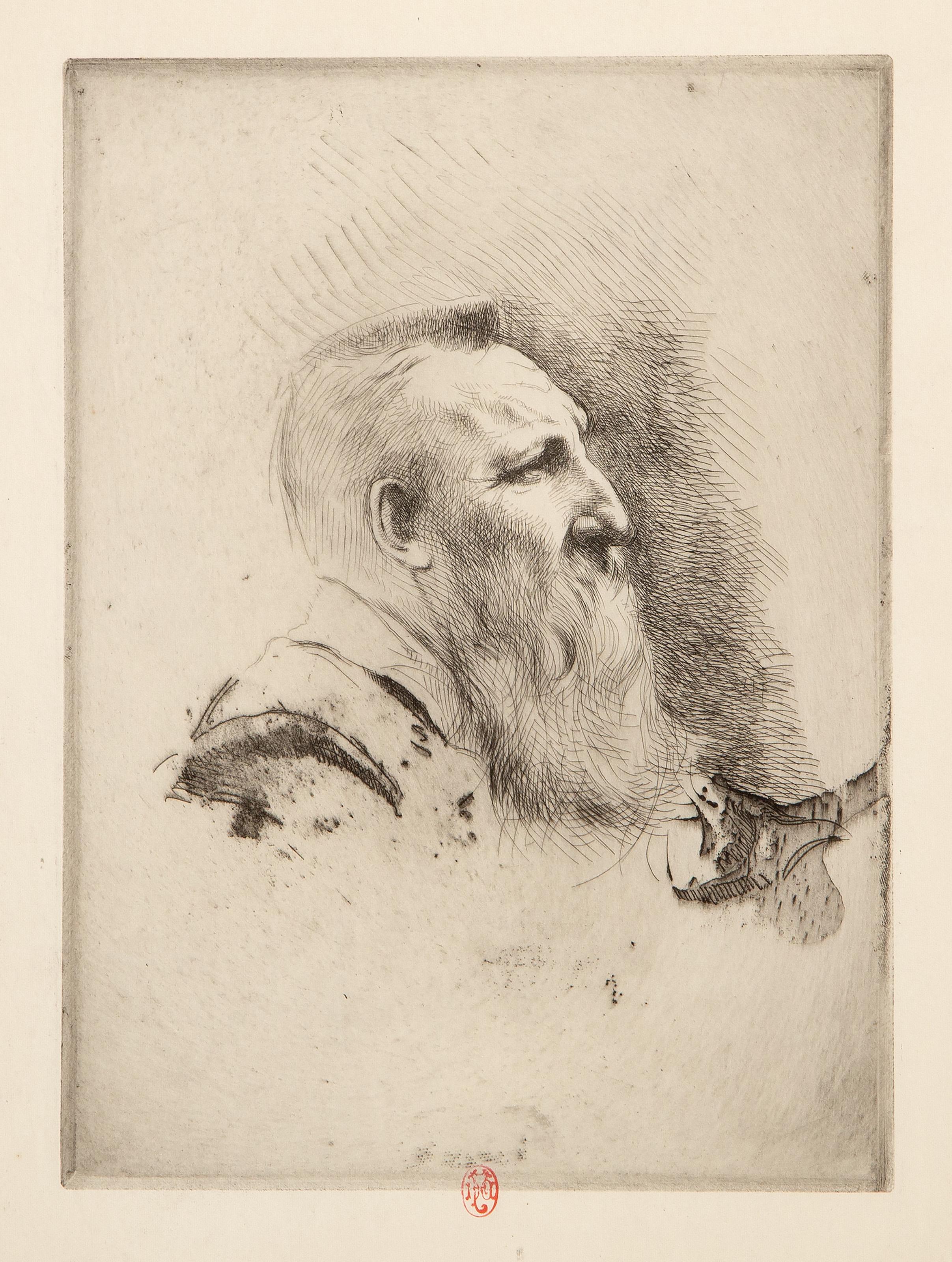  Auguste Rodin, French (1840 - 1917) -  Albert Besnard, Year: circa 1885, Medium: Etching on Japon, Image Size: 10.75 x 7.75 inches, Size: 14 x 10.75 in. (35.56 x 27.31 cm), Description: From the collection of the late Larry Saphire.