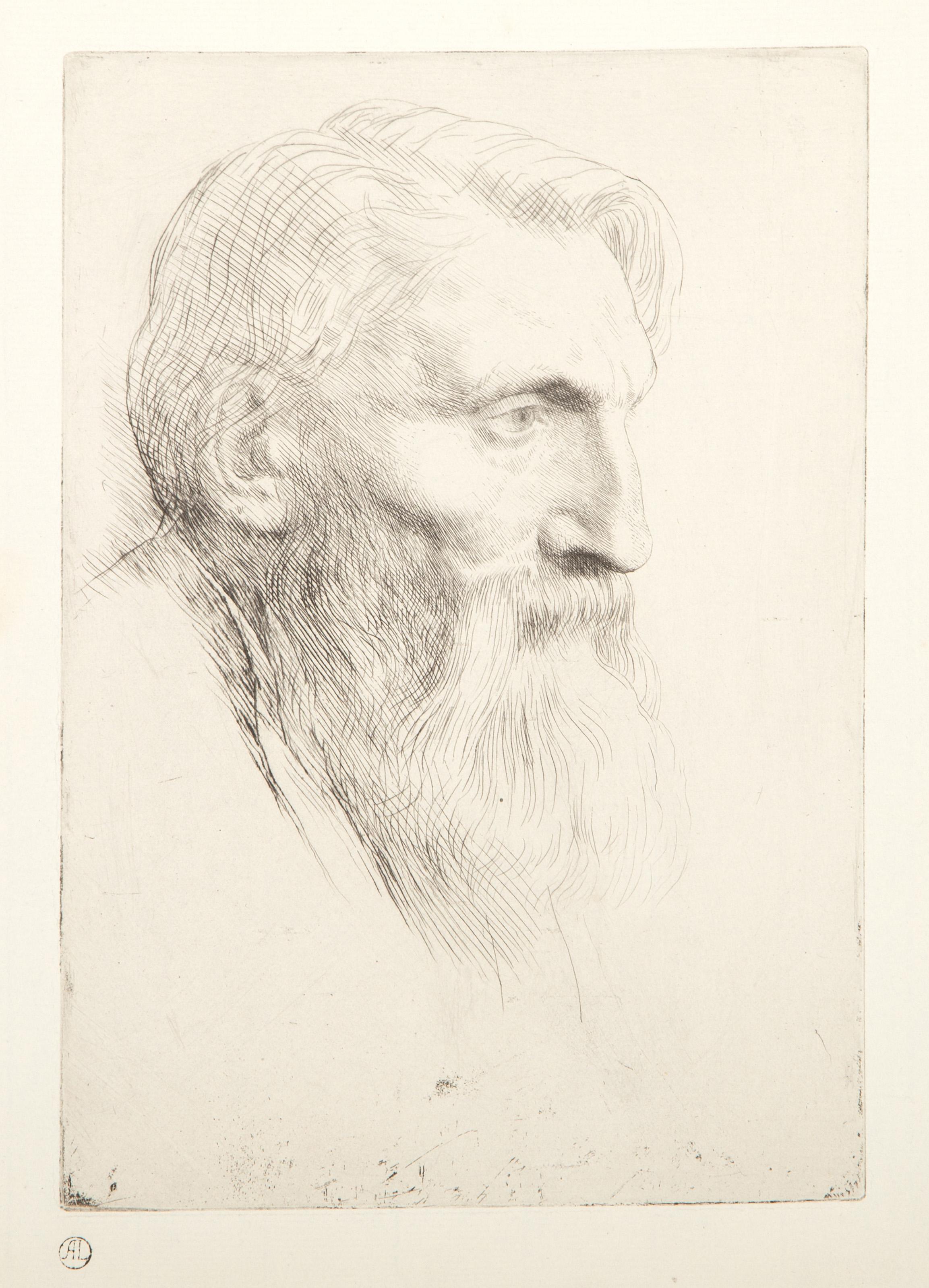  Auguste Rodin, French (1840 - 1917) - Alphonse Legros, Year: 1881, Medium: Etching on laid paper, Image Size: 10 x 7 inches, Size: 11.75 x 9 in. (29.85 x 22.86 cm), Description: From the collection of the late Larry Saphire.