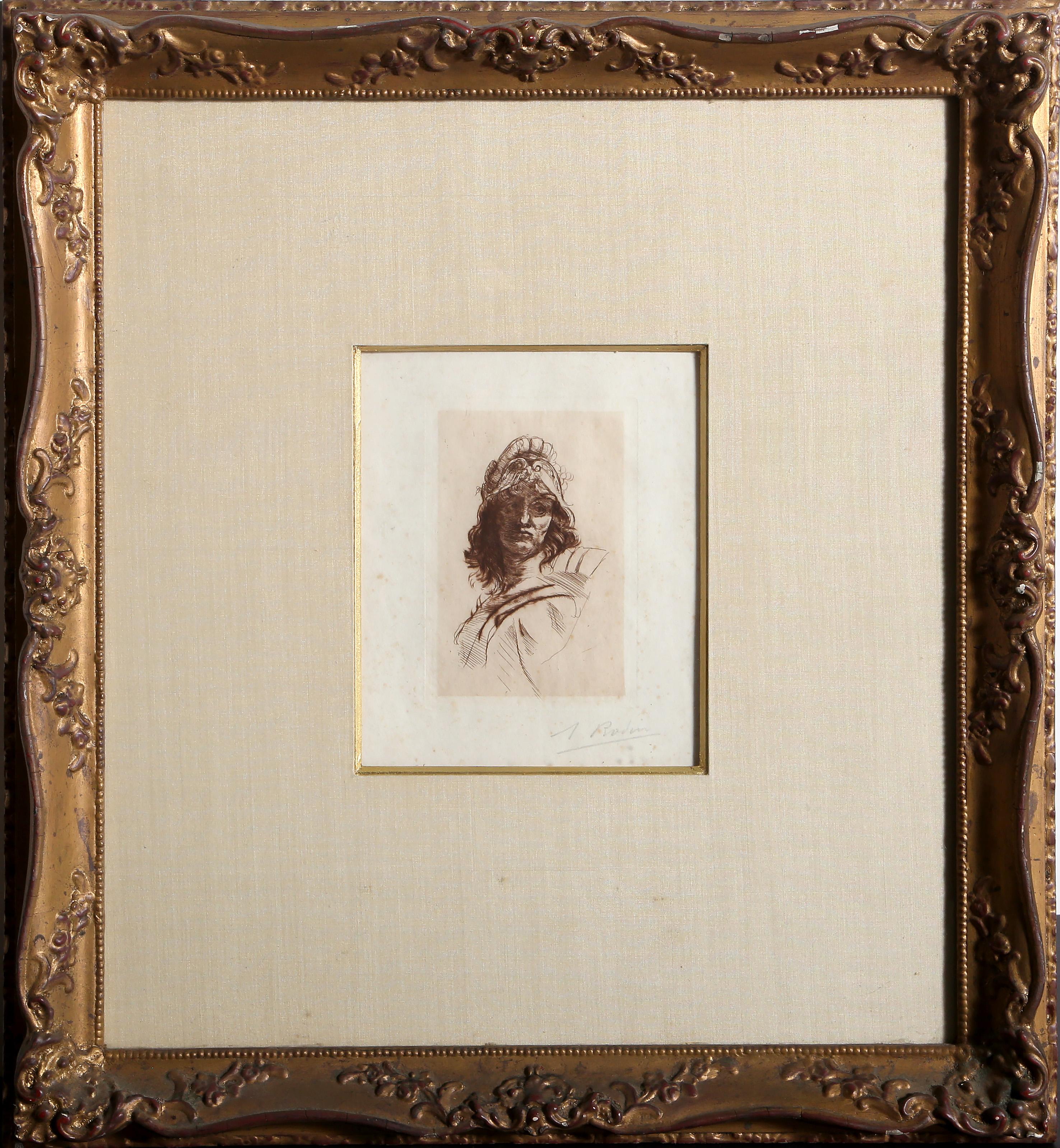 Auguste Rodin, French (1840 -1917) - Buste de Bellone, Year:  1883, Medium:  Etching, signed in pencil, Image Size:  5.25 x 3.5 inches, Size:  13 x 9 in. (33.02 x 22.86 cm), Frame Size:  21.25 x 19.25 inches, Reference:  Thorson 11, Description: 