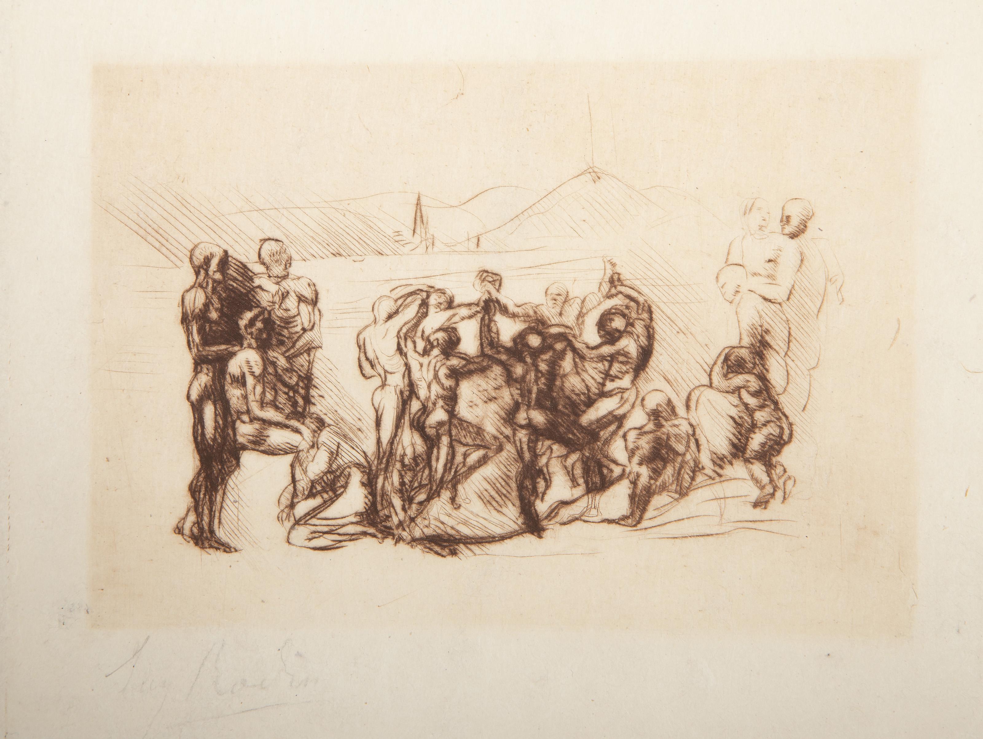  Auguste Rodin, Français (1840 - 1917) - La Ronde, Année : 1883, Médium : Pointe sèche, signée au crayon, Taille de l'image : 4 x 5.75 inches, Taille : 13.25 x 9.5 in. (33.66 x 24.13 cm), Référence : Delteil 5, Provenance : De la Collection de feu