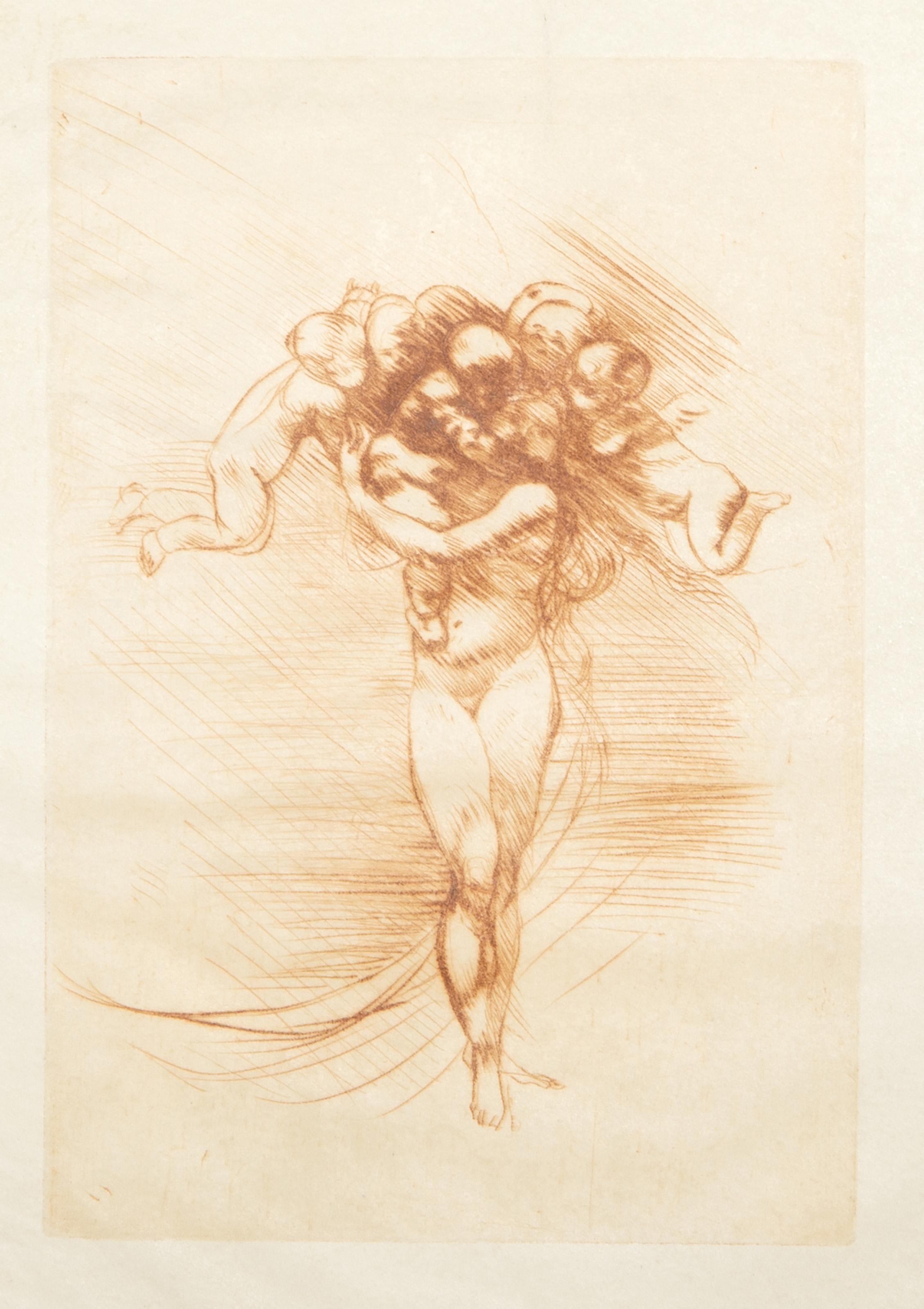 Le Printemps II (Red-Brown), Impressionist Etching by Auguste Rodin