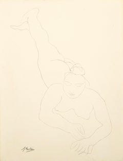 Mujer desnuda tumbada boca abajo, litografía impresionista de Auguste Rodin