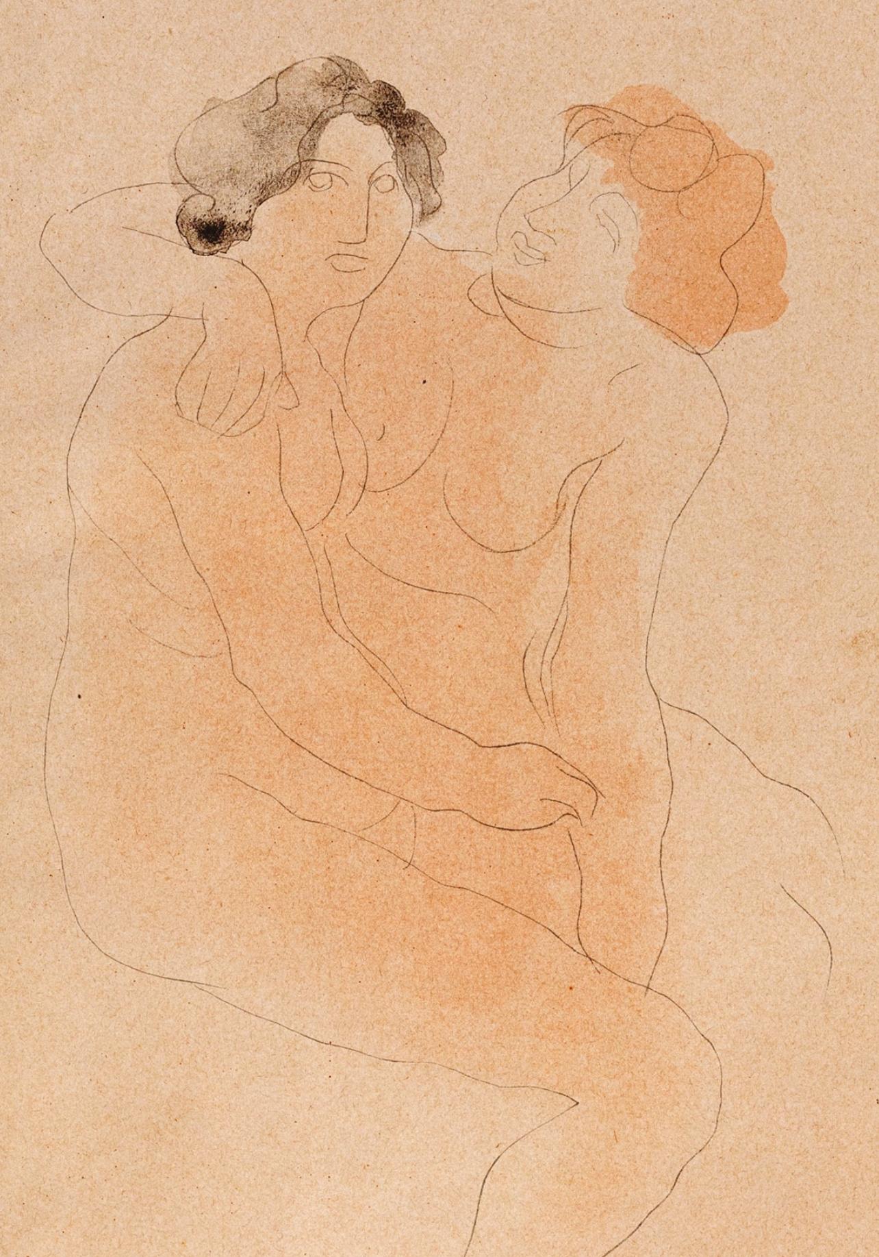 Lithographie et pochoir sur papier vélin. Taille du papier : 15 x 12,2 pouces. Inscription : Non signé et non numéroté, tel que publié. Notes : Extrait de l'in-folio Douze aquarelles de Auguste Rodin, 1920. Publié par Chez Georg et Cie, Genève ;