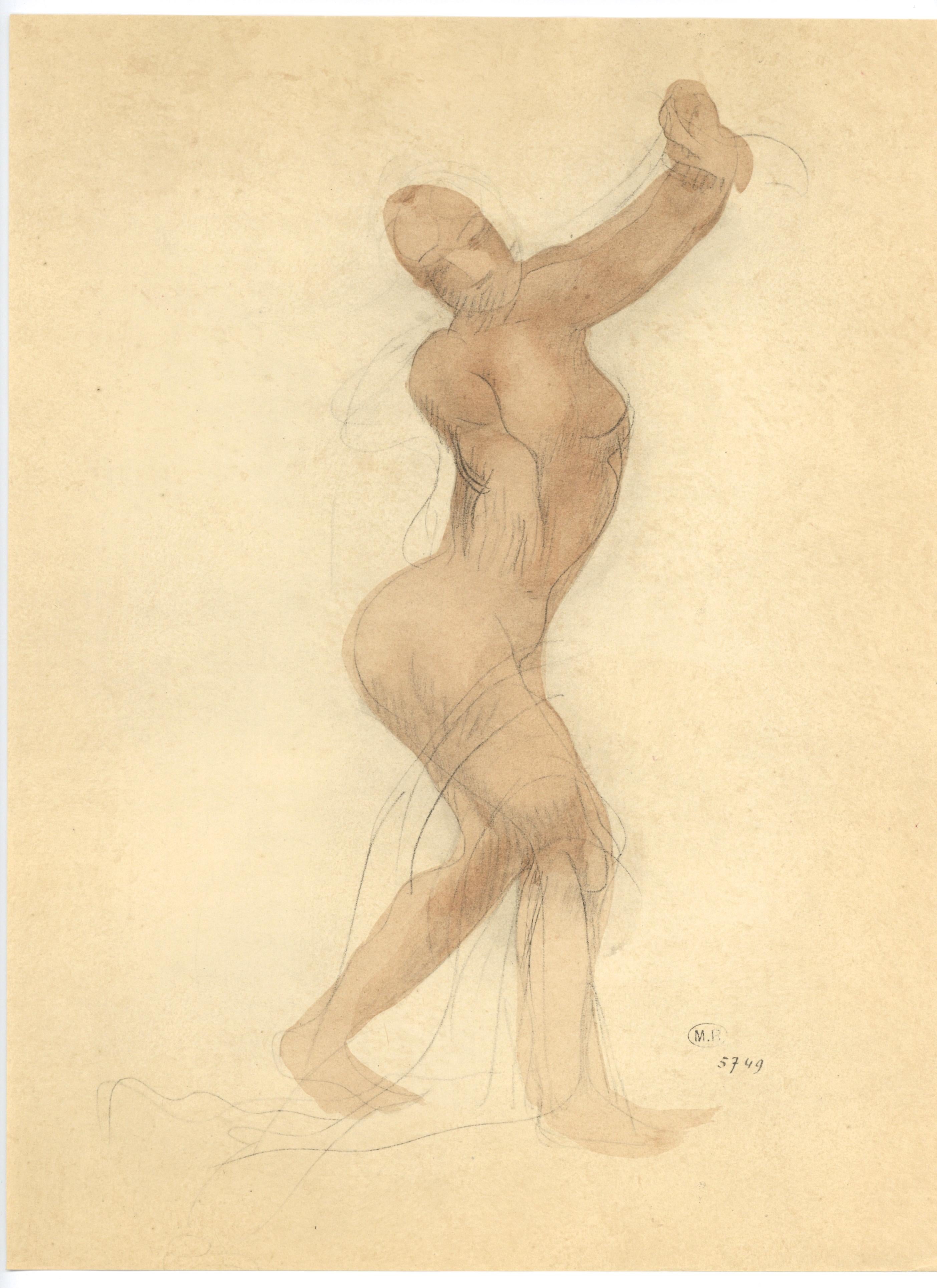 Rodin, Composition, La Varende, Rodin (after) - Orange Figurative Print by Auguste Rodin