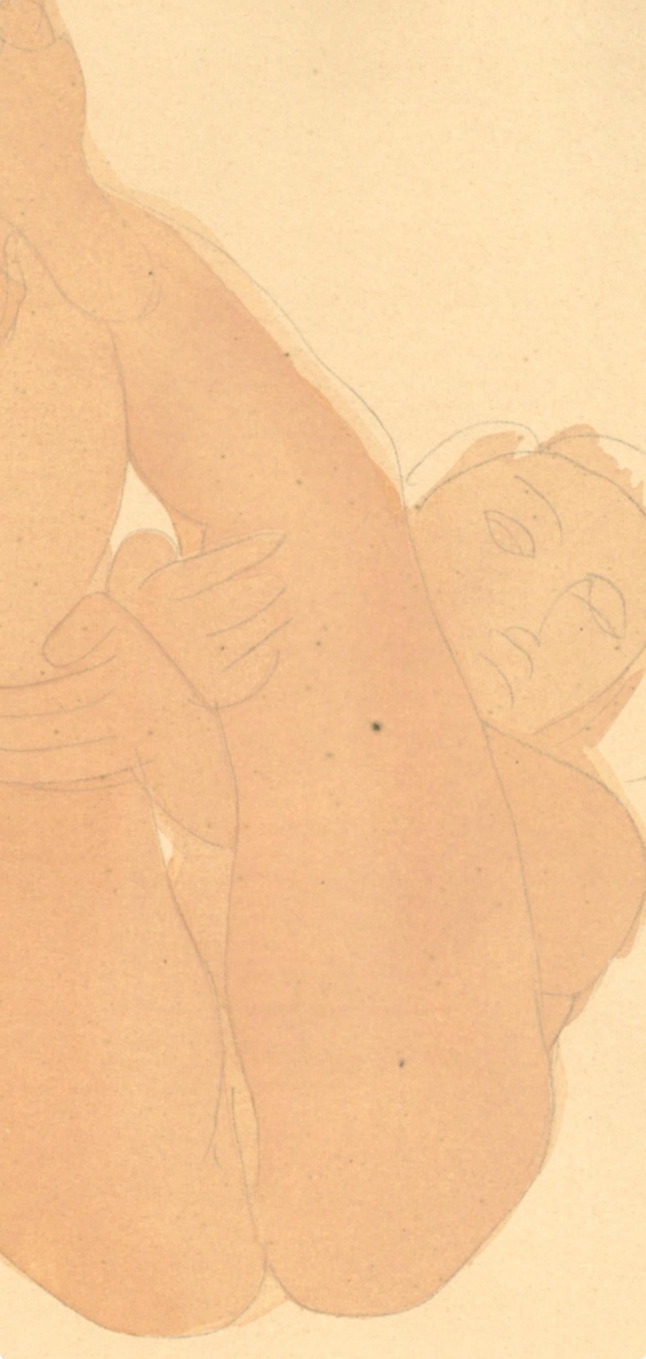 Rodin, Composition, La Varende, Rodin (après) - Orange Landscape Print par Auguste Rodin