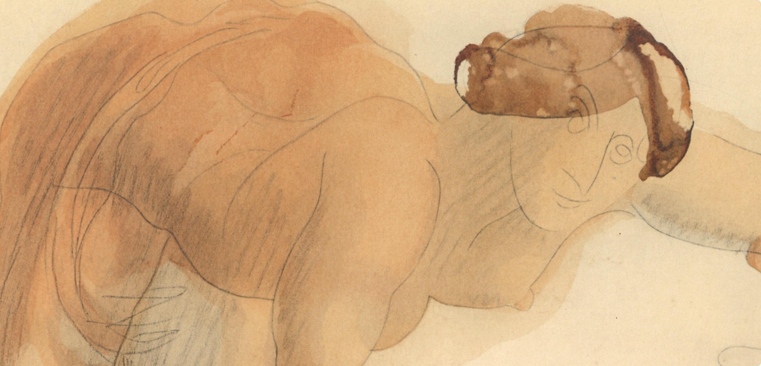Rodin, Composition, La Varende, Rodin (après) - Orange Figurative Print par Auguste Rodin