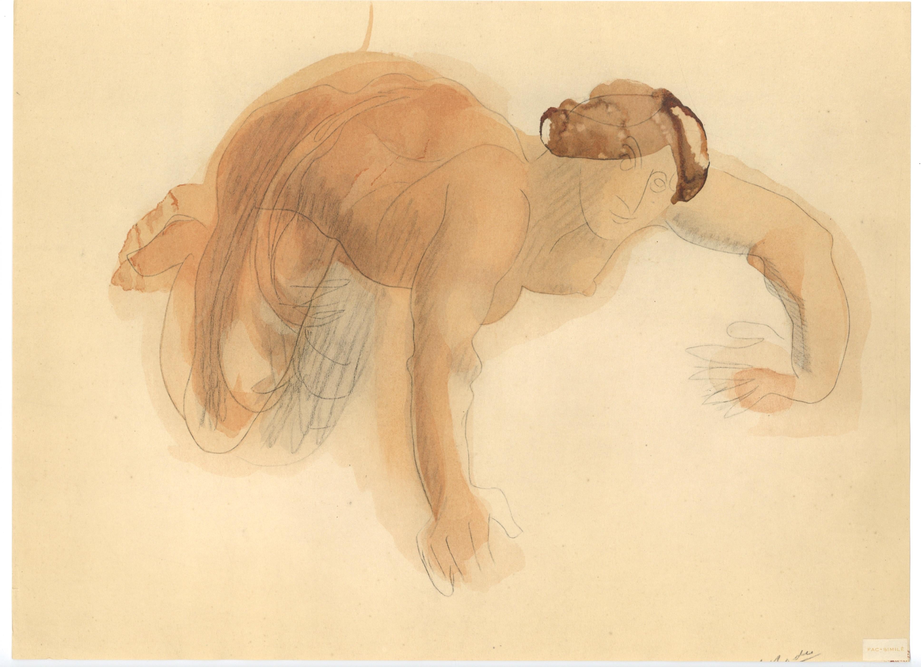 Lithographie et pochoir sur papier vélin pur fil. Inscription : non signé et non numéroté, tel que publié. Bon état. Notes : D'après le folio, La Varende, Rodin, 1944. Publié par les Éditions Rombaldi, Paris, sous la direction de René Gas, Paris ;