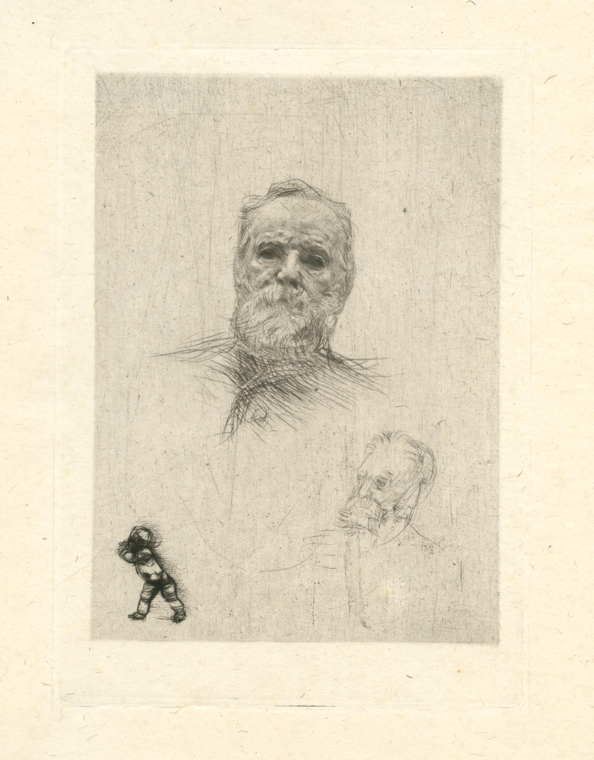 Auguste Rodin Portrait Print - "Victor Hugo de face" original drypoint