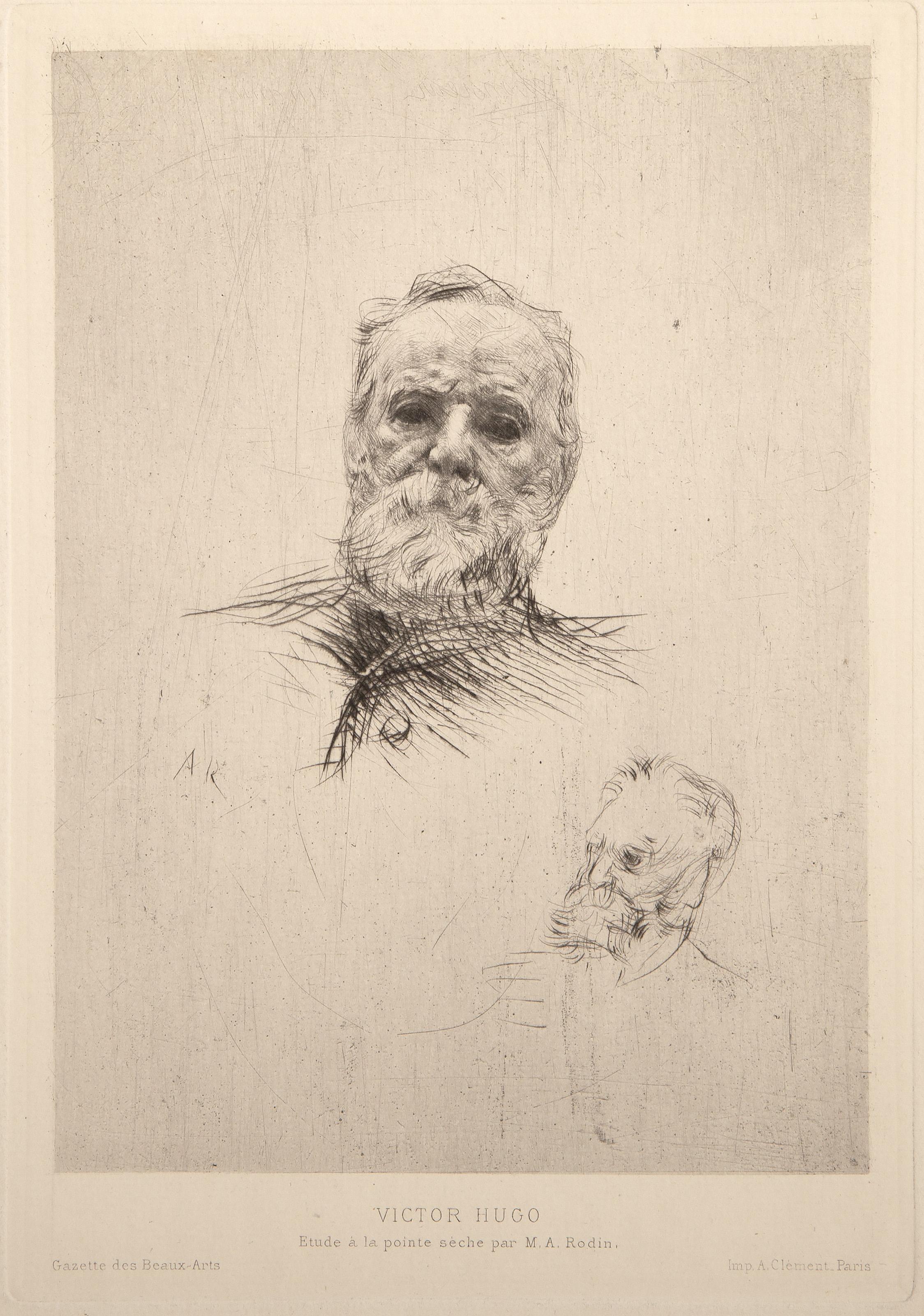 Auguste Rodin, French (1840 - 1917) -  Victor Hugo, de Face (State 6), Year: 1885, Medium: Etching, signed in the plate, Image Size: 9 x 6.25 inches, Size: 17.25 x 11.75 in. (43.82 x 29.85 cm), Publisher: Gazette des Beaux-Arts, Reference: Thorson
