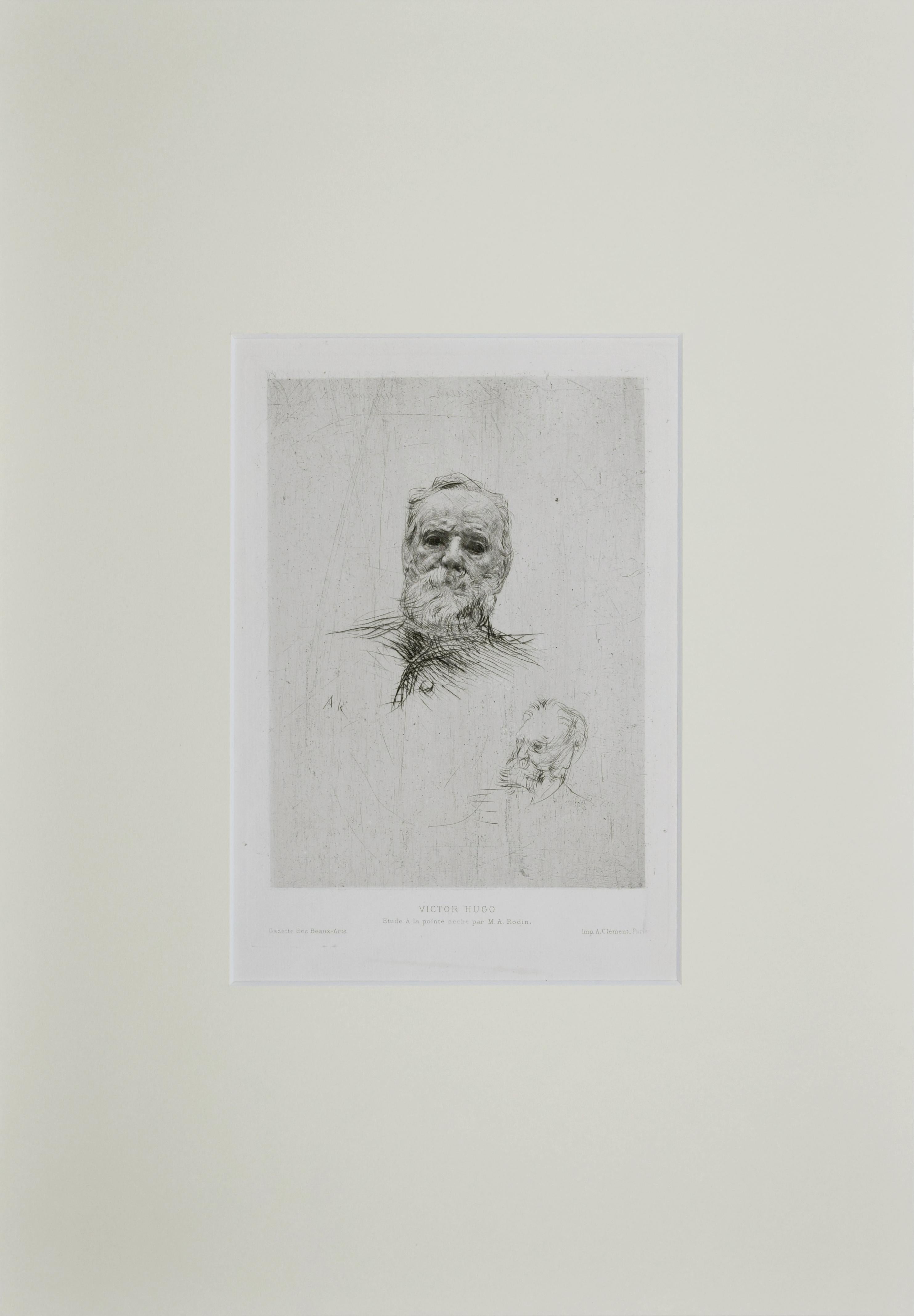 Victor Hugo - Original Etching by A. Rodin - 1889 - Print by Auguste Rodin