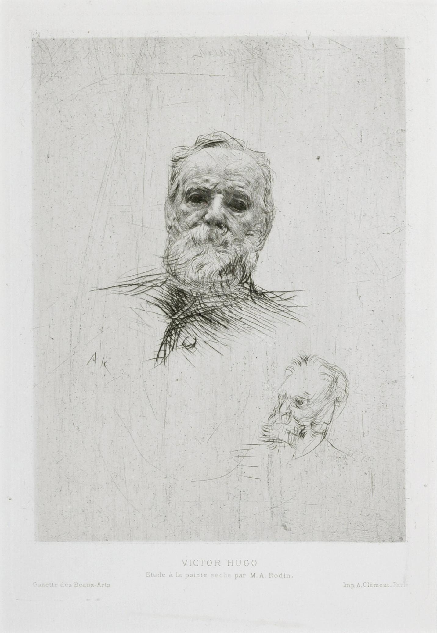 Auguste Rodin Portrait Print - Victor Hugo - Original Etching by A. Rodin - 1889