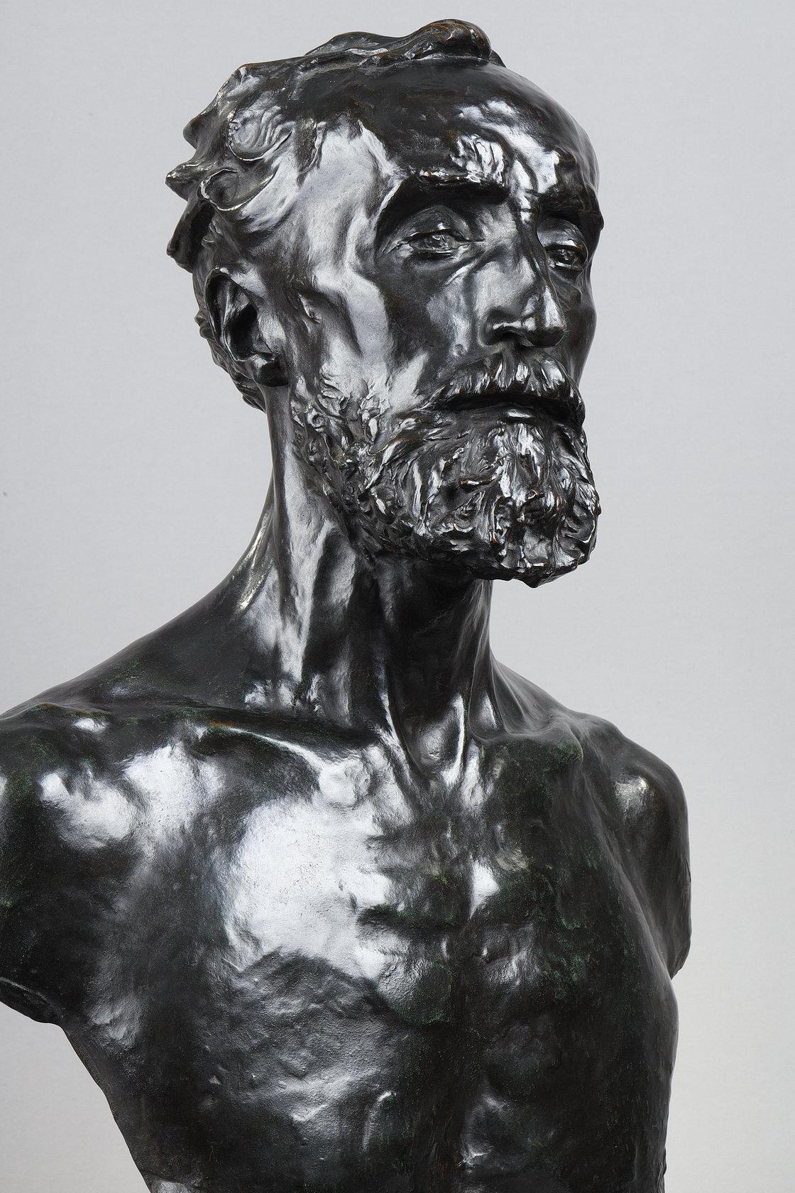 Busto del escultor Jules Dalou
de Auguste RODIN (1840-1917)

Un impresionante busto de bronce con una pátina verde pardusca oscura matizada
presentado sobre una fina base de mármol negro belga
Firmado en el hombro izquierdo 