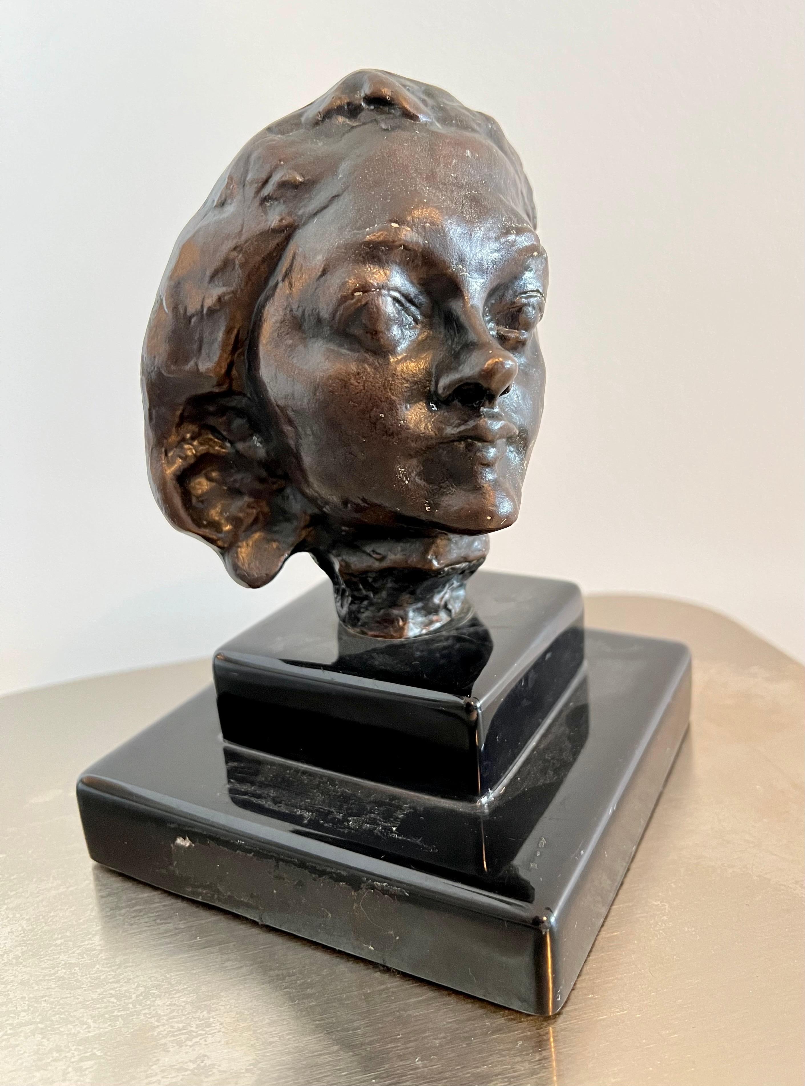 Auguste Rodin Figurative Sculpture - Small Bronze Sculpture Cast Head After Rodin "Petite tete au nez retrousse"