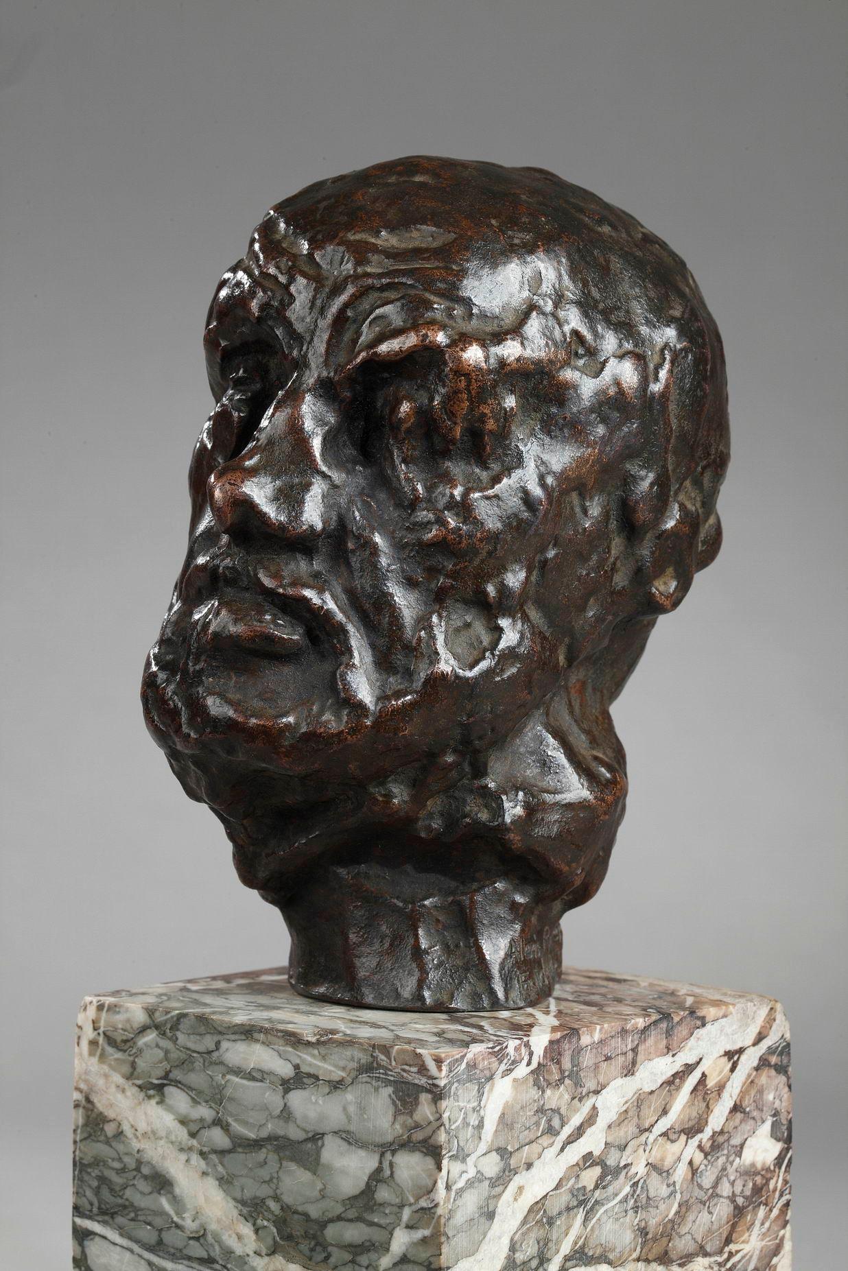 Kleiner Kopf des Mannes mit gebrochener Nase (Französische Schule), Sculpture, von Auguste Rodin