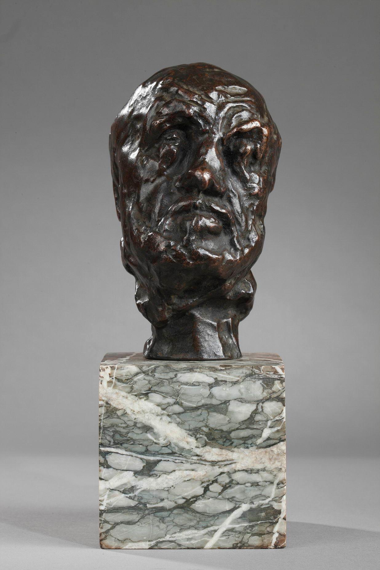 Auguste Rodin Figurative Sculpture – Kleiner Kopf des Mannes mit gebrochener Nase