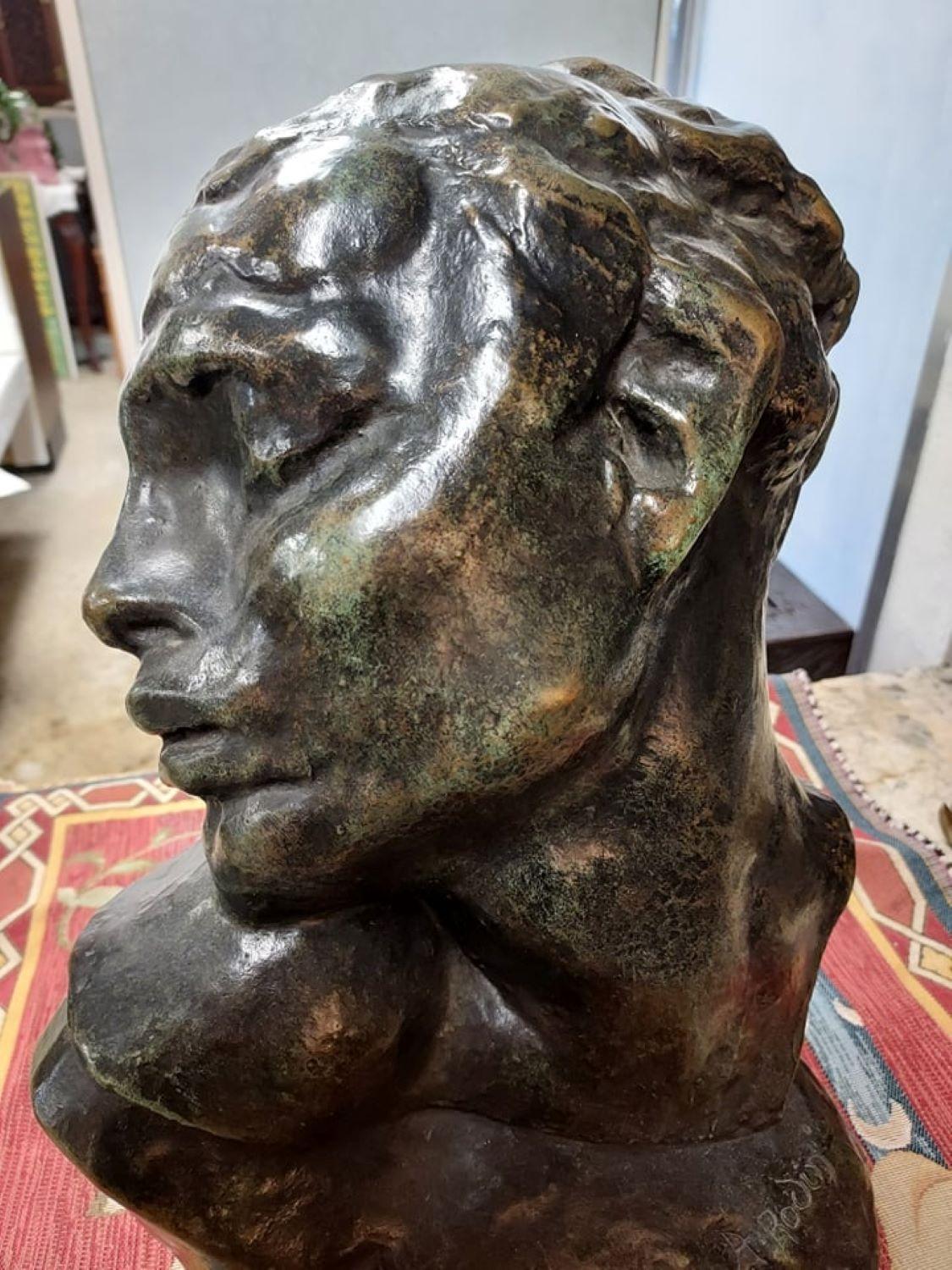 Head of Lust Bronze  signed After  A. Rodin  - Sculpture by Auguste Rodin