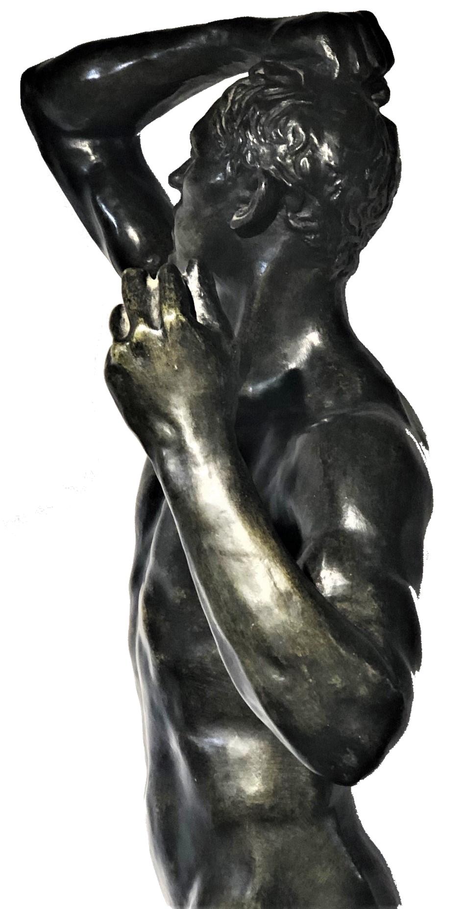 Auguste Rodin, Age of Bronze, Male Nude Patinated Bronze Statue Re-Cast, XX C. For Sale 4