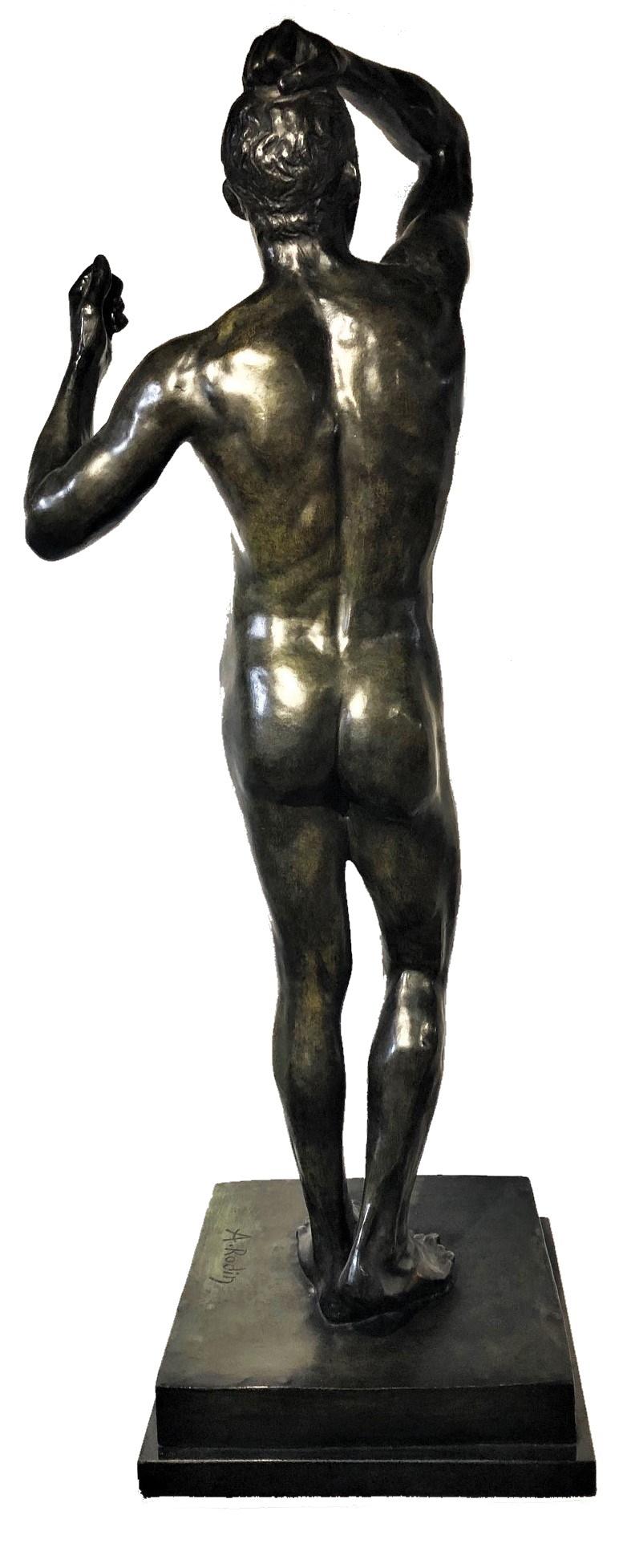 20ième siècle Auguste Rodin, âge du bronze, statue d'un nu masculin en bronze patiné récupérée, XXe siècle en vente