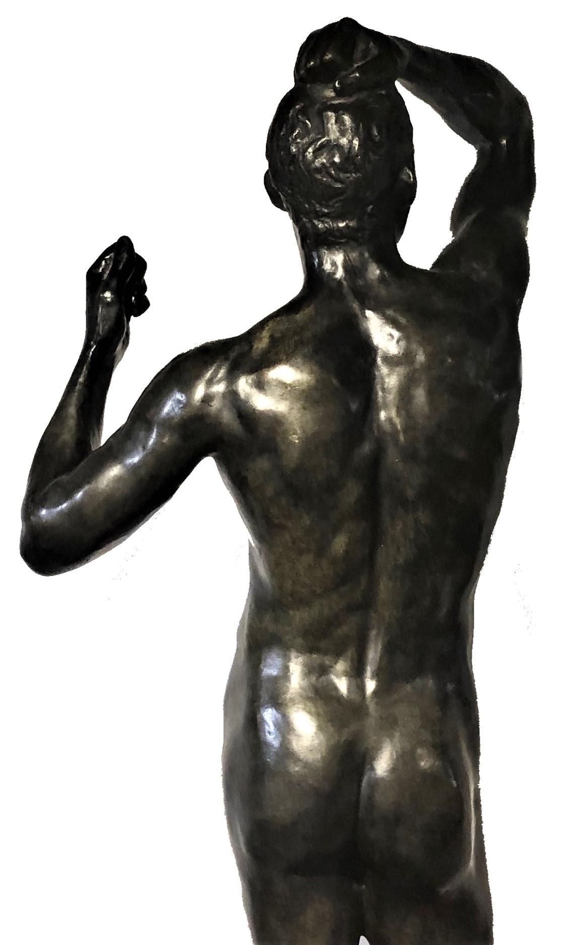 Auguste Rodin, Age of Bronze, Male Nude Patinated Bronze Statue Re-Cast, XX C. For Sale 2
