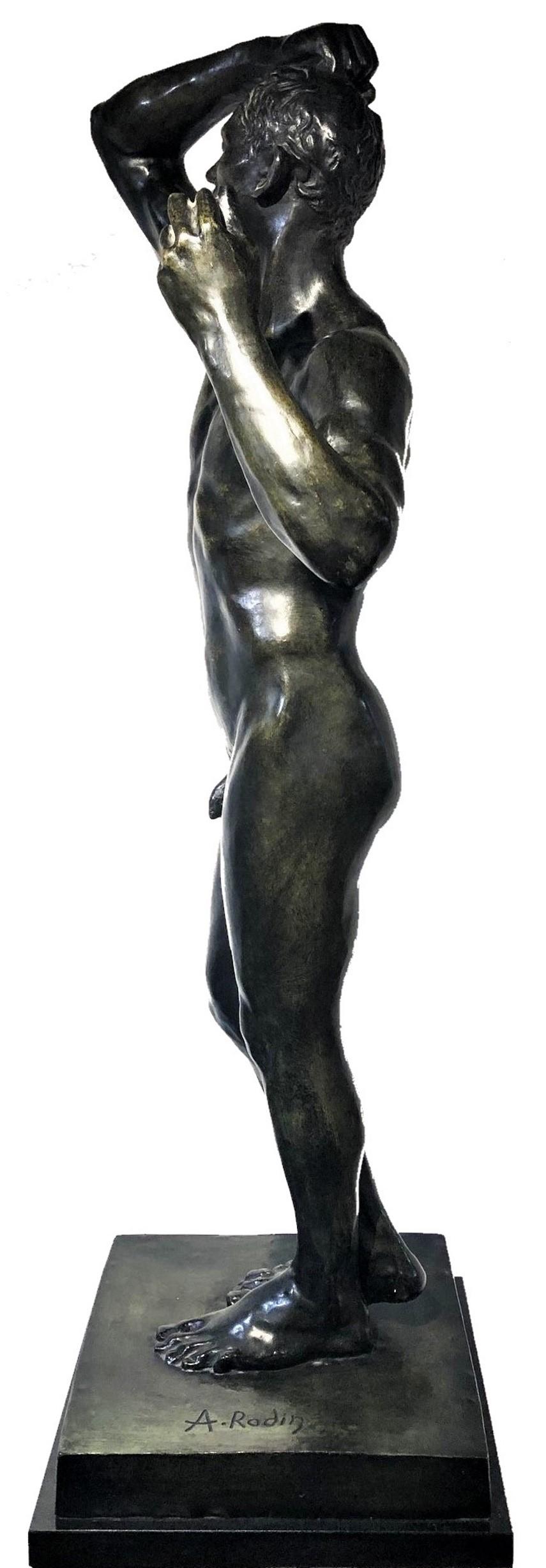 Auguste Rodin, Age of Bronze, Male Nude Patinated Bronze Statue Re-Cast, XX C. For Sale 3