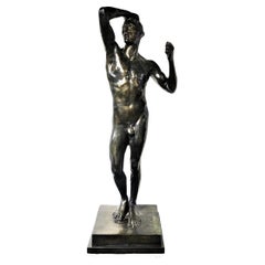 Antique Auguste Rodin, Age of Bronze, Male Nude Patinated Bronze Statue Re-Cast, XX C.