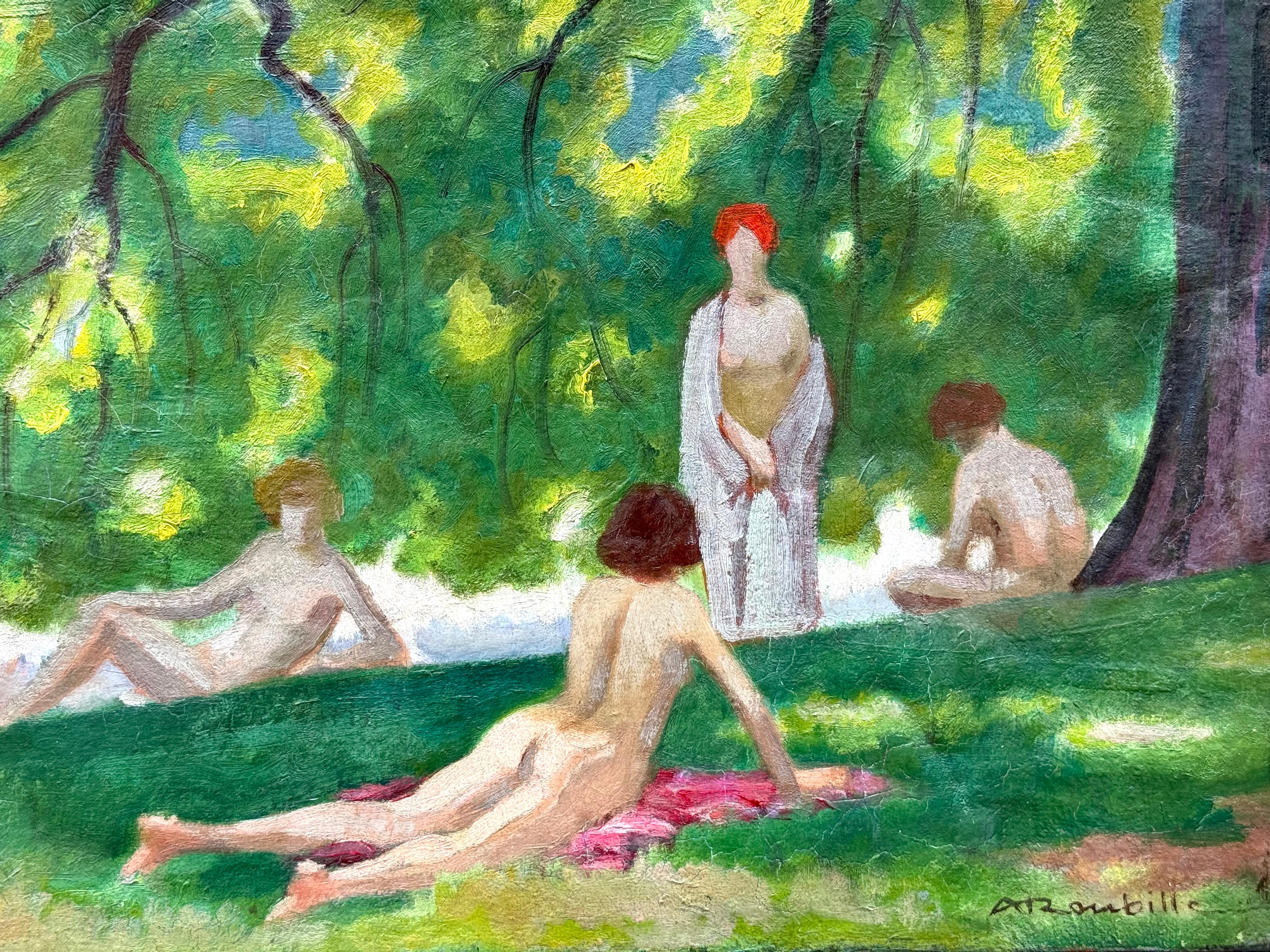 Original oil on canvas painting of nude female sun bathers by the well known French artist, Auguste Roubille. Signed lower right. Circa 1915. Presently unframed. Condition is good.  Provenance:  A New York state collector 

Auguste Roubille
French,